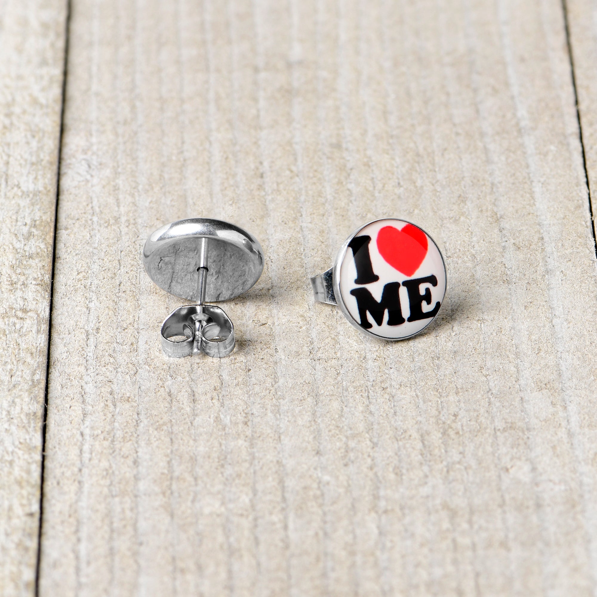 I Love Me Stainless Steel Stud Earrings stainless steel hypoallergenic