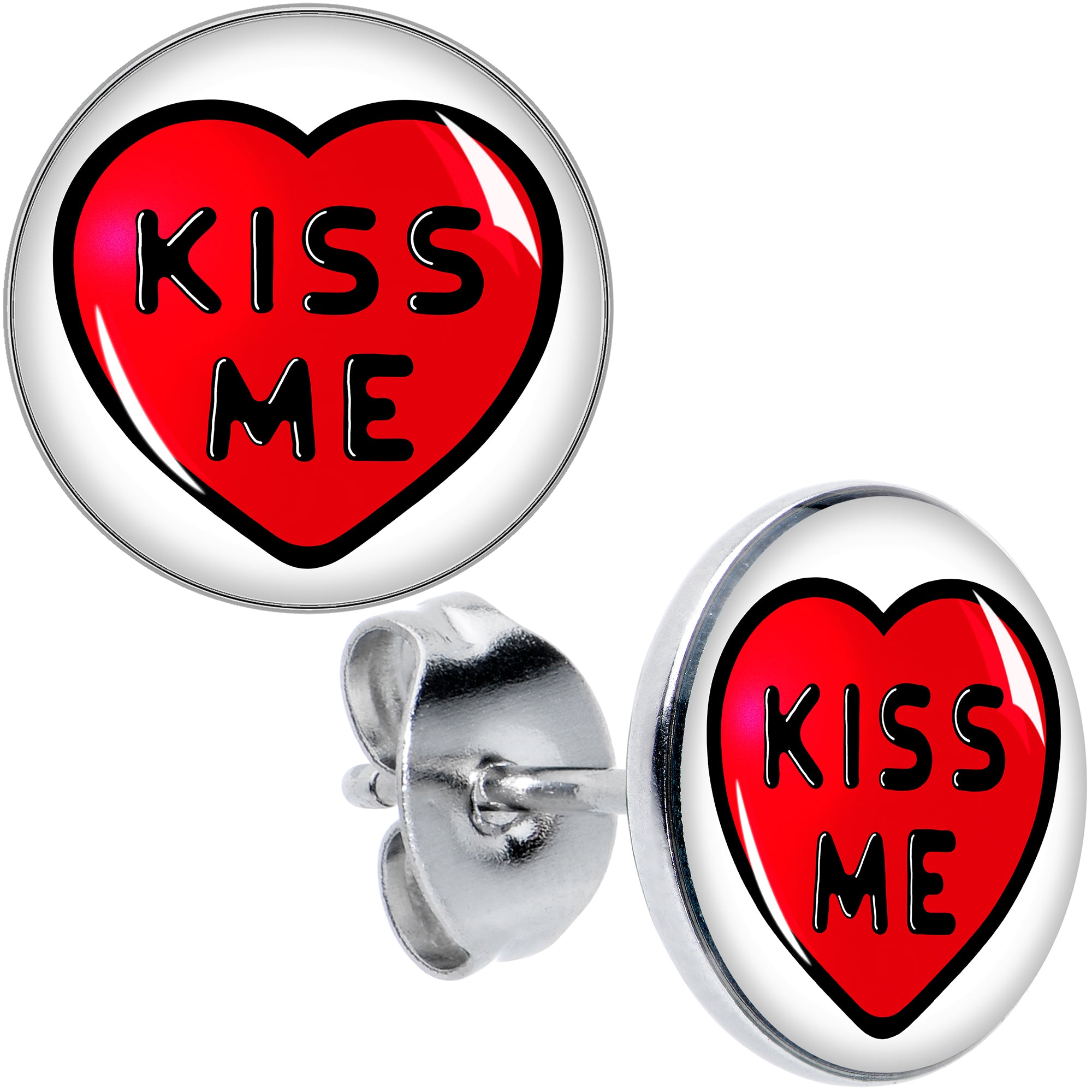 Kiss Me Candy Heart Hypoallergenic Stainless Steel Stud Earrings