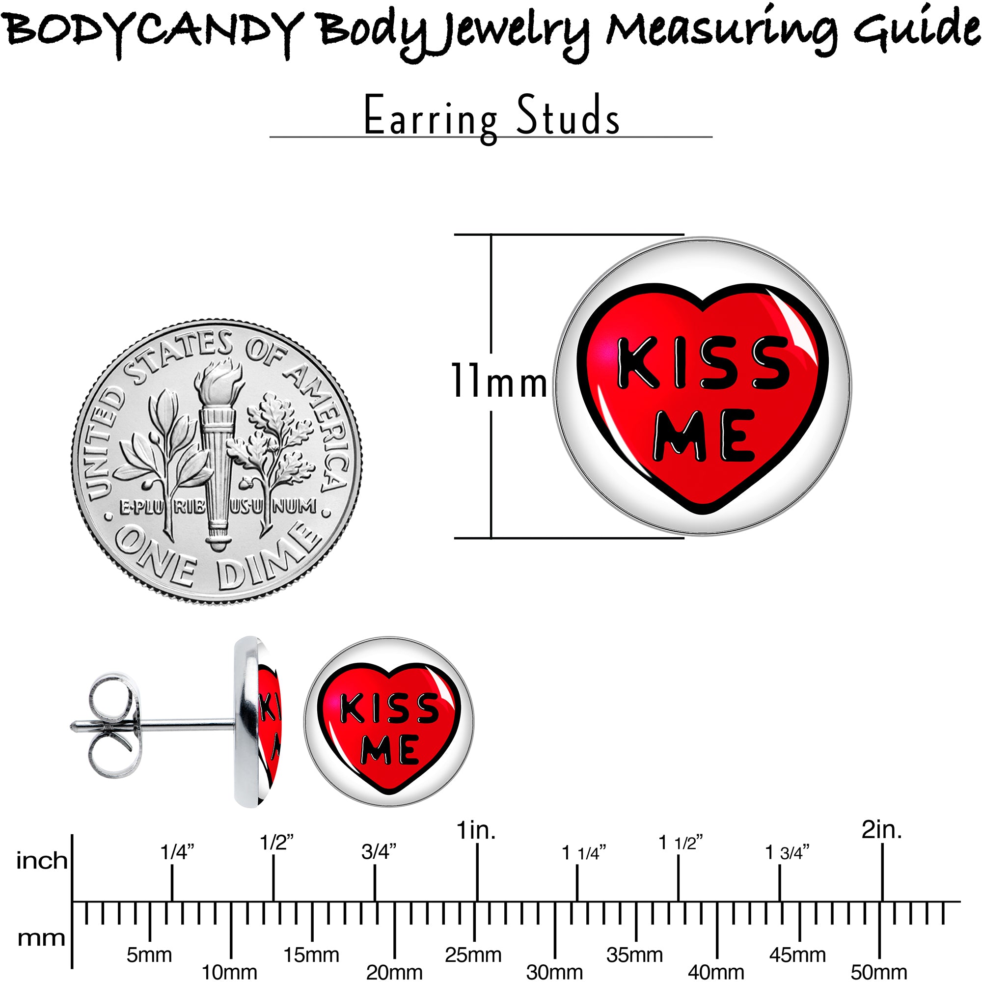 Kiss Me Candy Heart Stainless Steel Stud Earrings perfect for sensitive ears