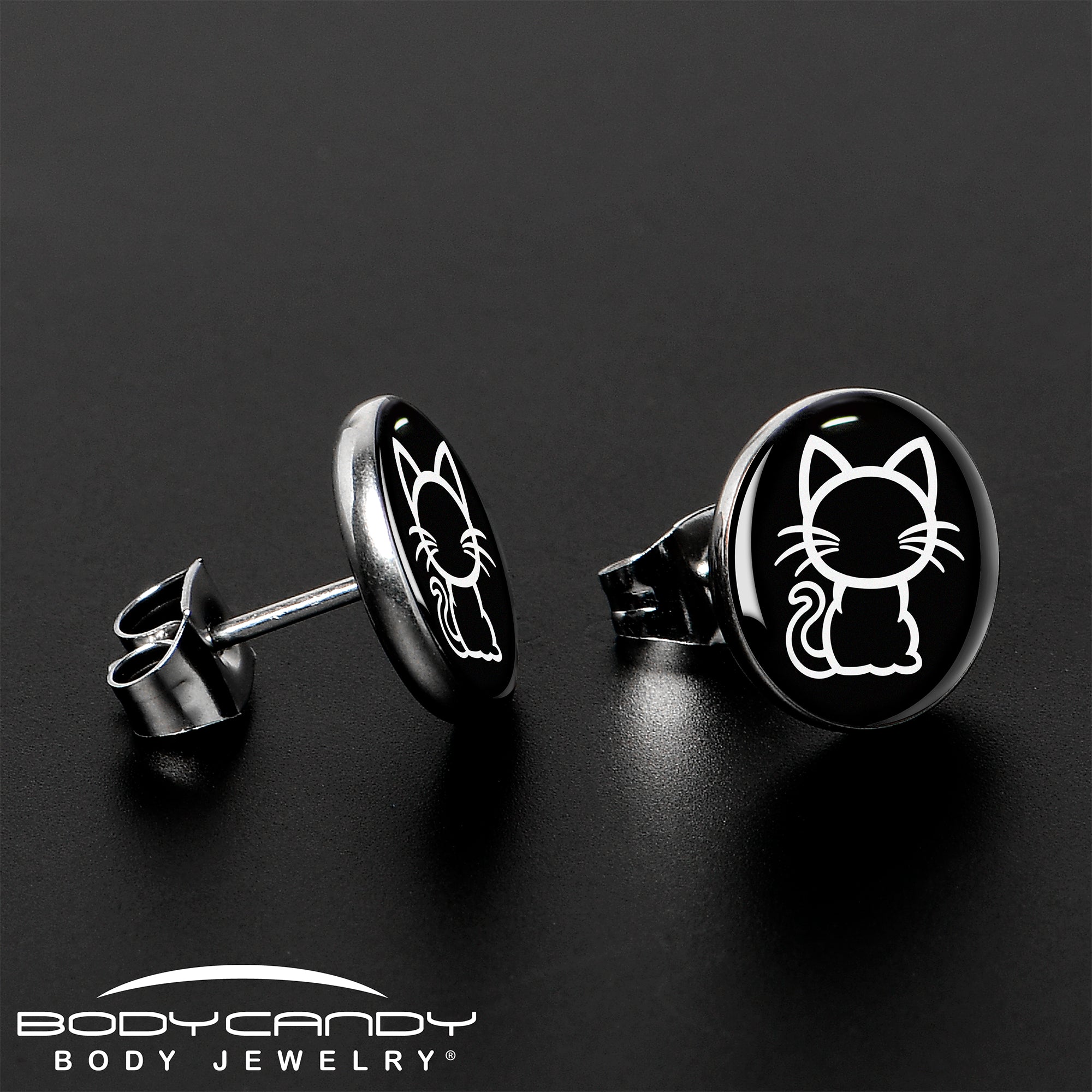 Black and White Kitty Cat Stainless Steel Stud Earrings stylish jewelry