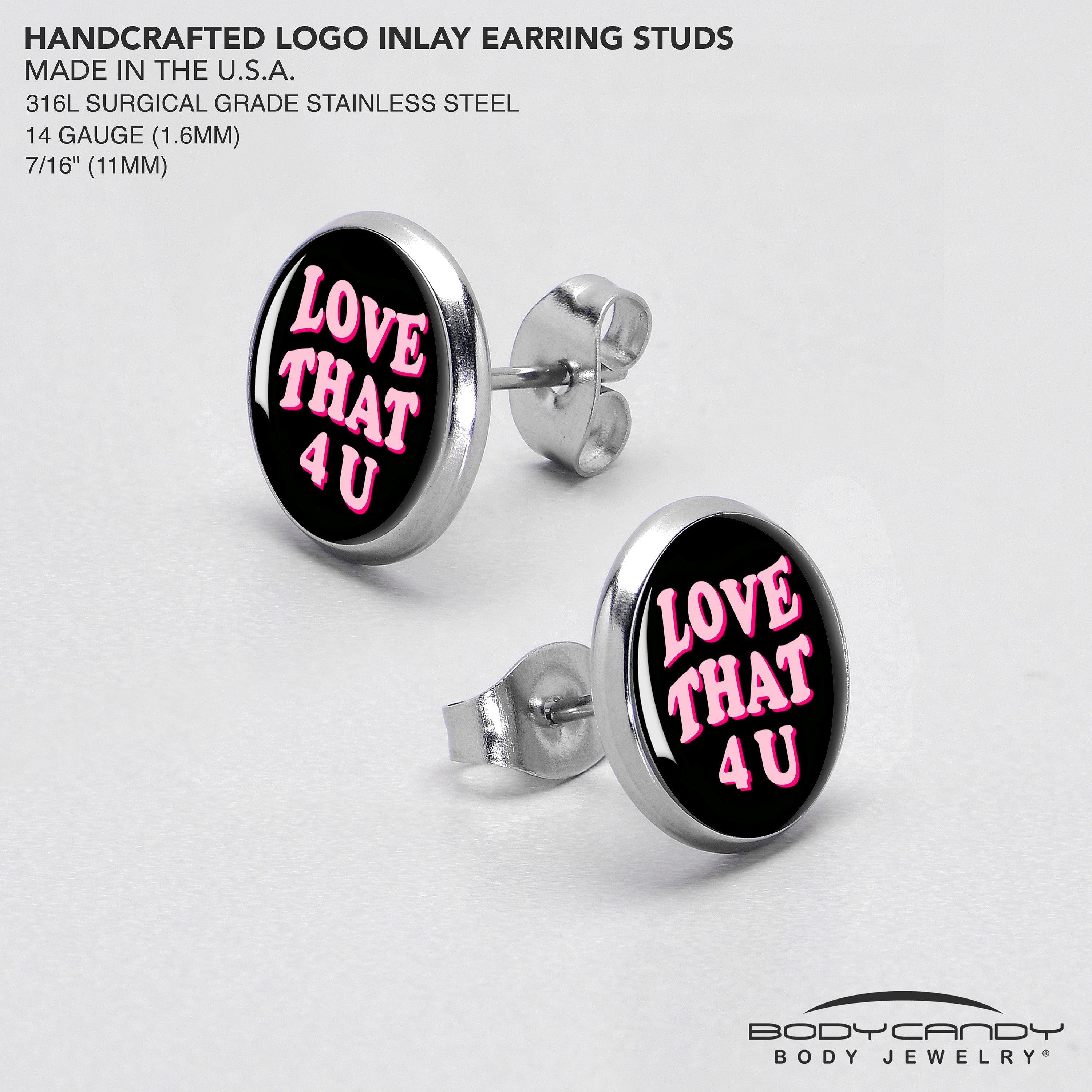 Love That 4 You Stainless Steel Stud Earrings custom design option