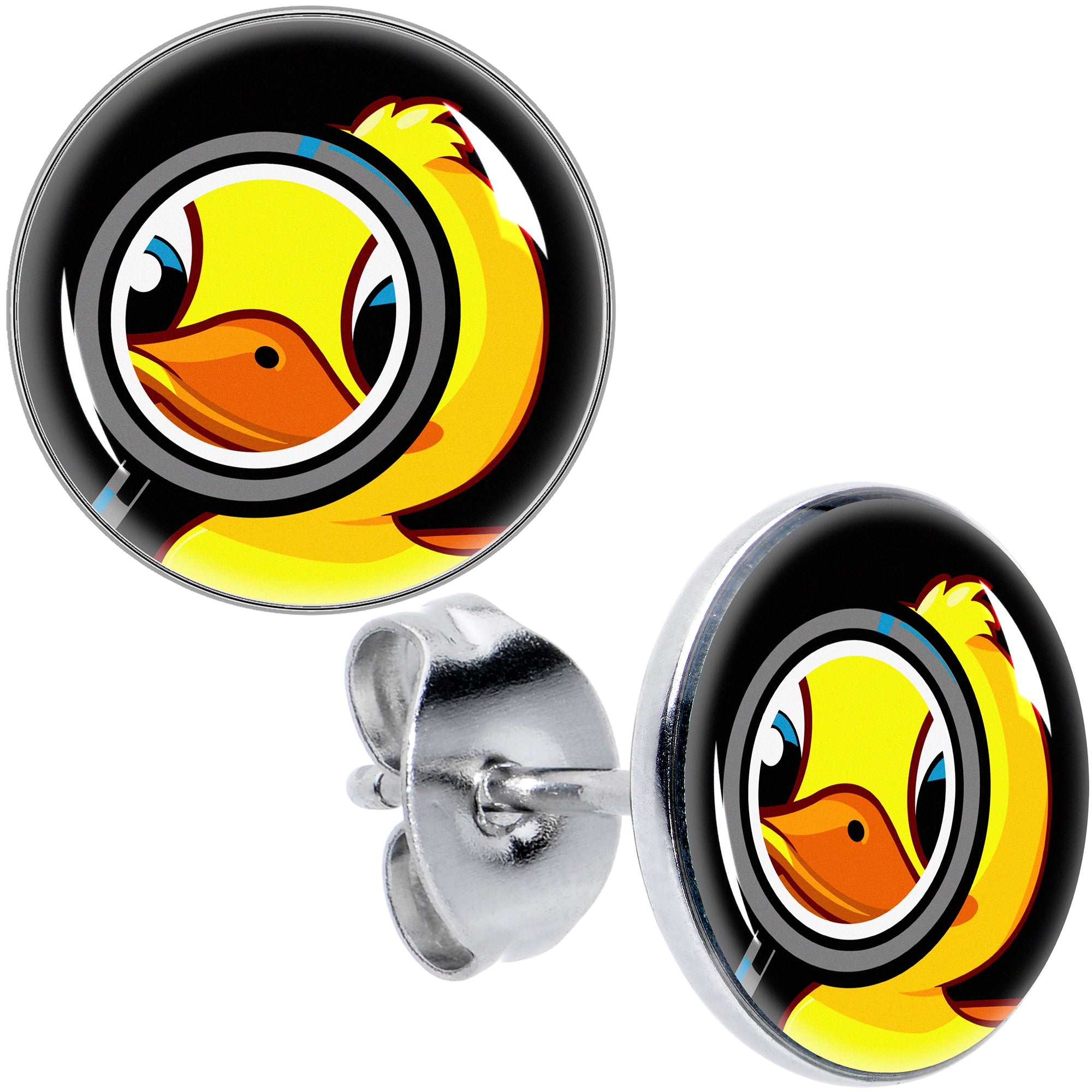 Magnified Yellow Duck Hypoallergenic Stainless Steel Stud Earrings
