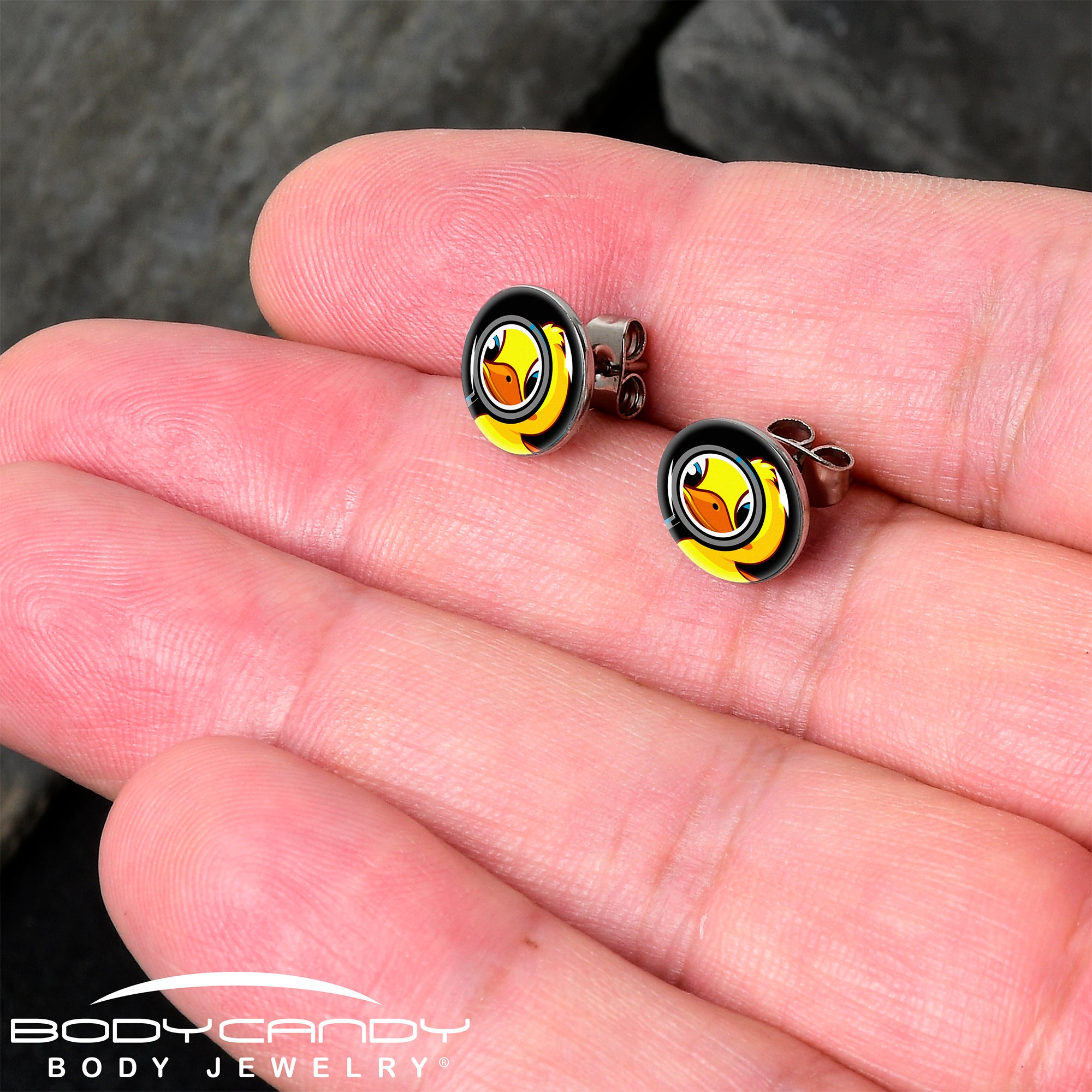 Magnified Yellow Duck Stainless Steel Stud Earrings lightweight body jewelry