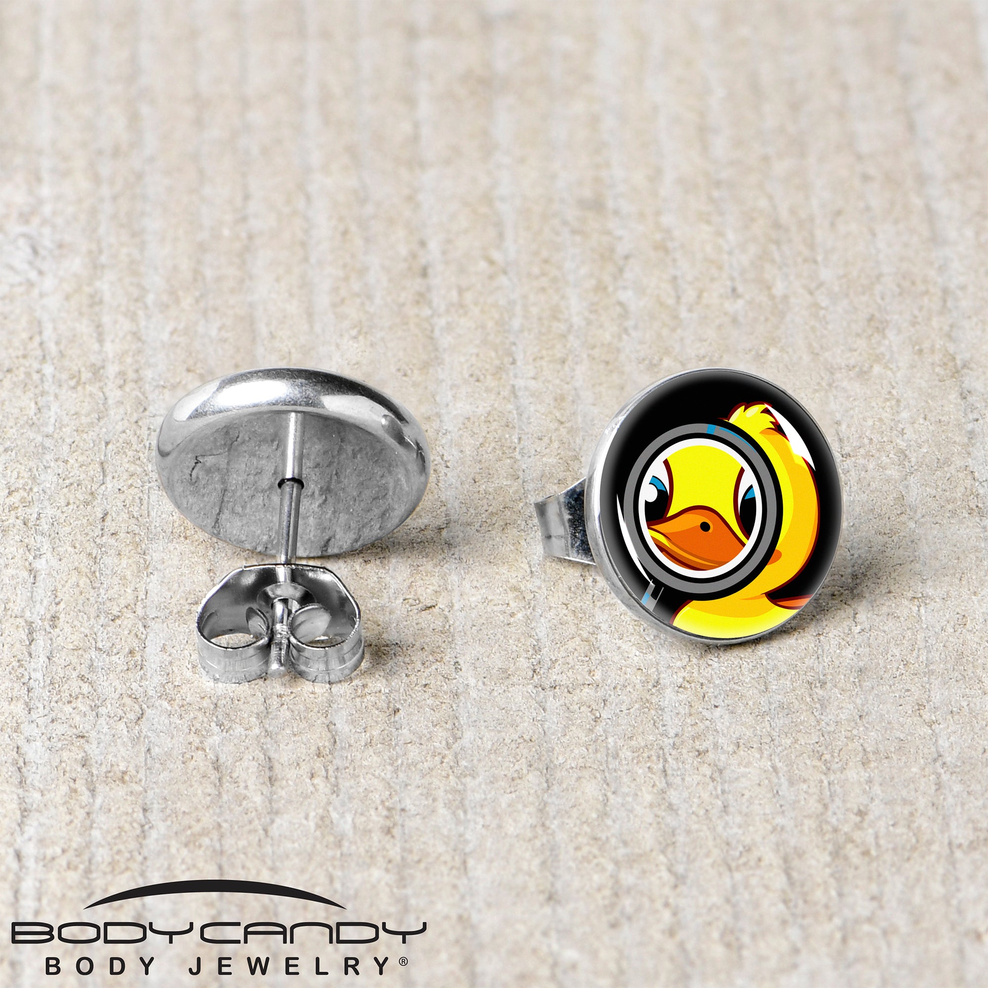 Magnified Yellow Duck Stainless Steel Stud Earrings stainless steel hypoallergenic