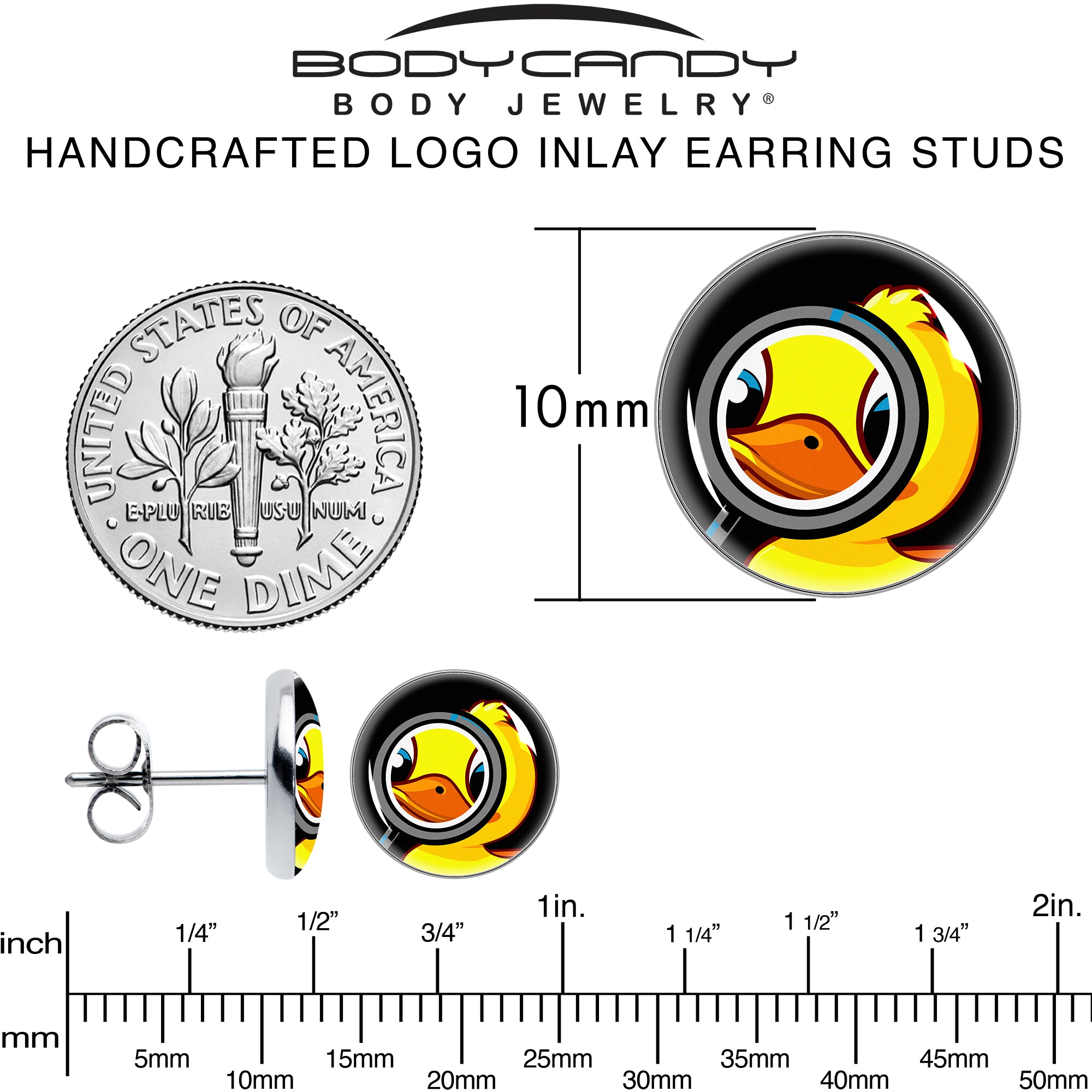 Magnified Yellow Duck Stainless Steel Stud Earrings perfect for sensitive ears