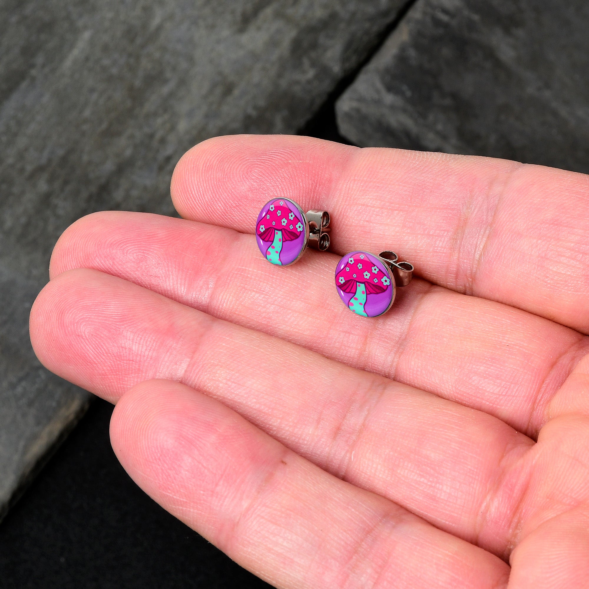 Funky Floral Mushroom Stainless Steel Stud Earrings lightweight body jewelry