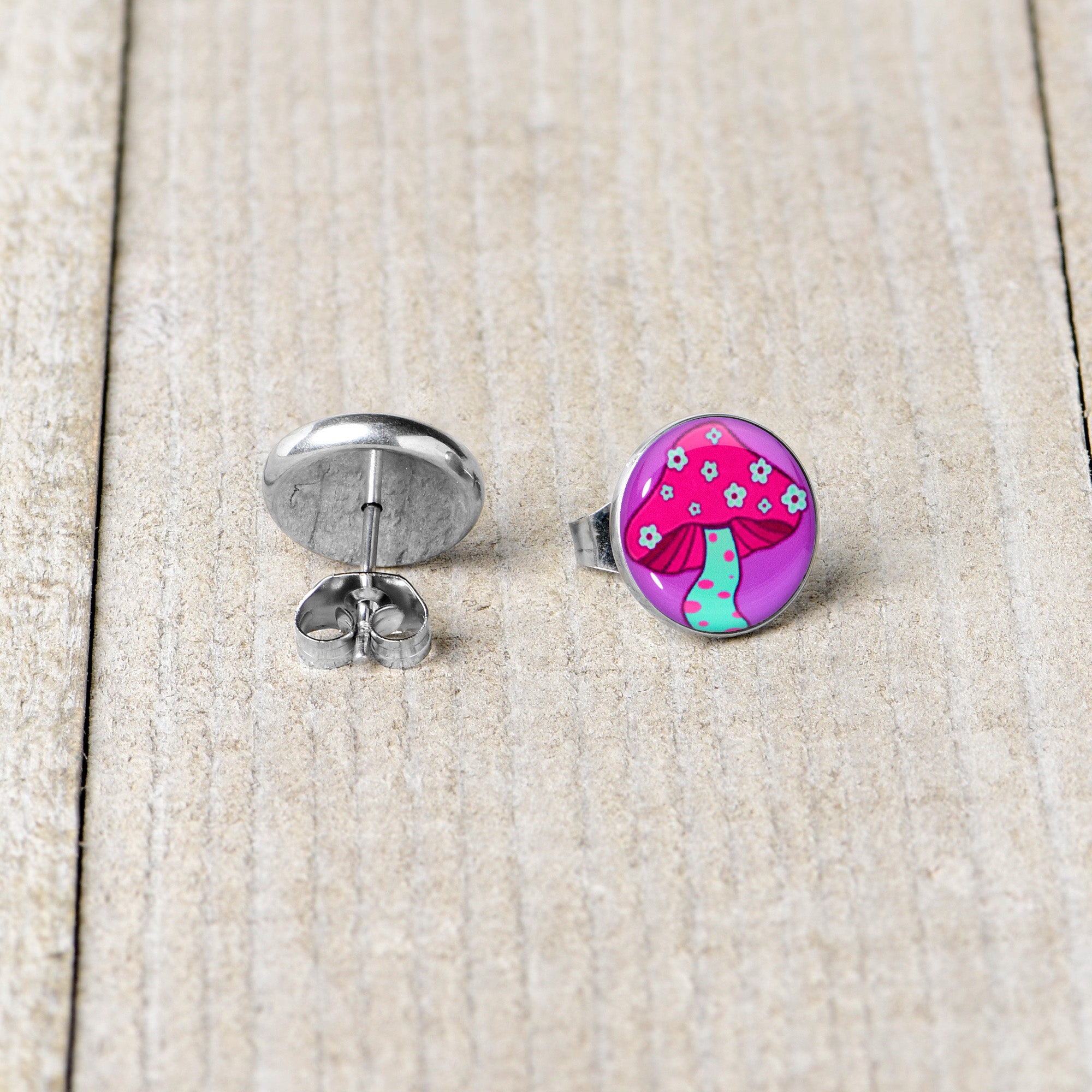 Funky Floral Mushroom Stainless Steel Stud Earrings stainless steel hypoallergenic