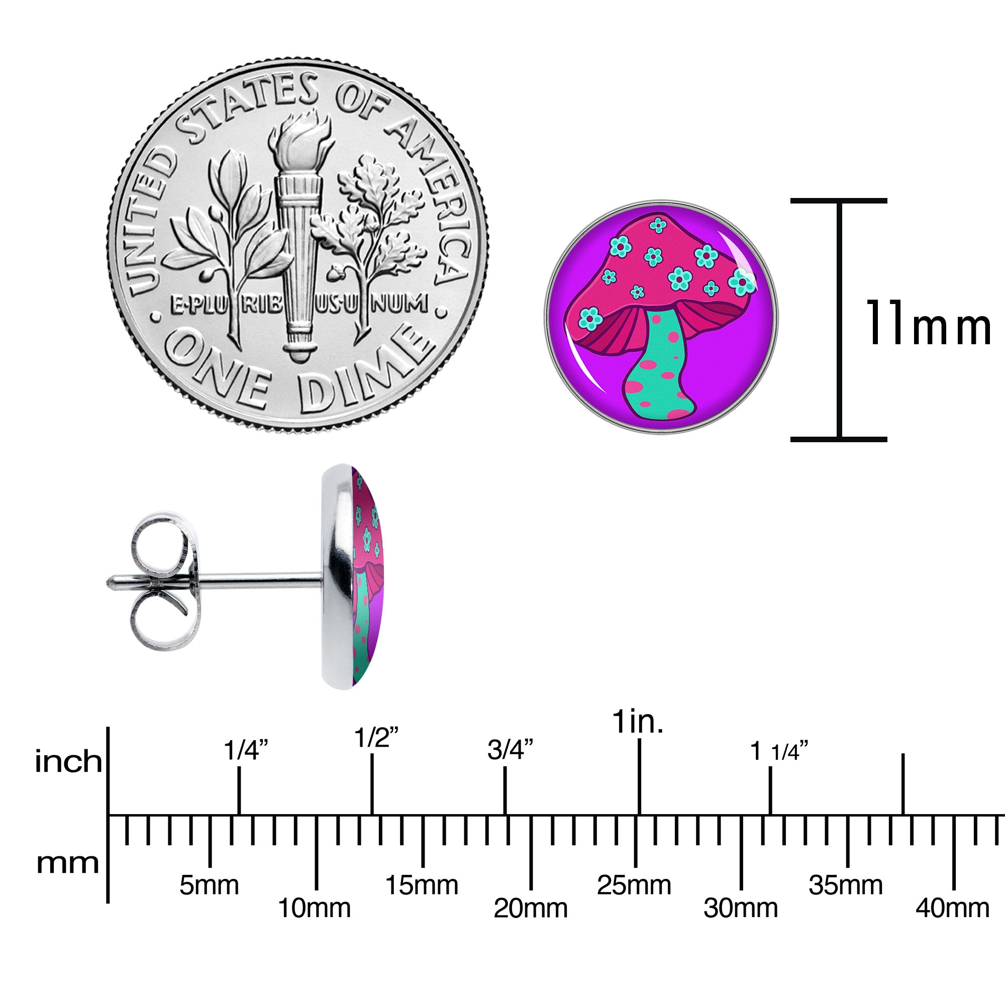 Funky Floral Mushroom Stainless Steel Stud Earrings perfect for sensitive ears