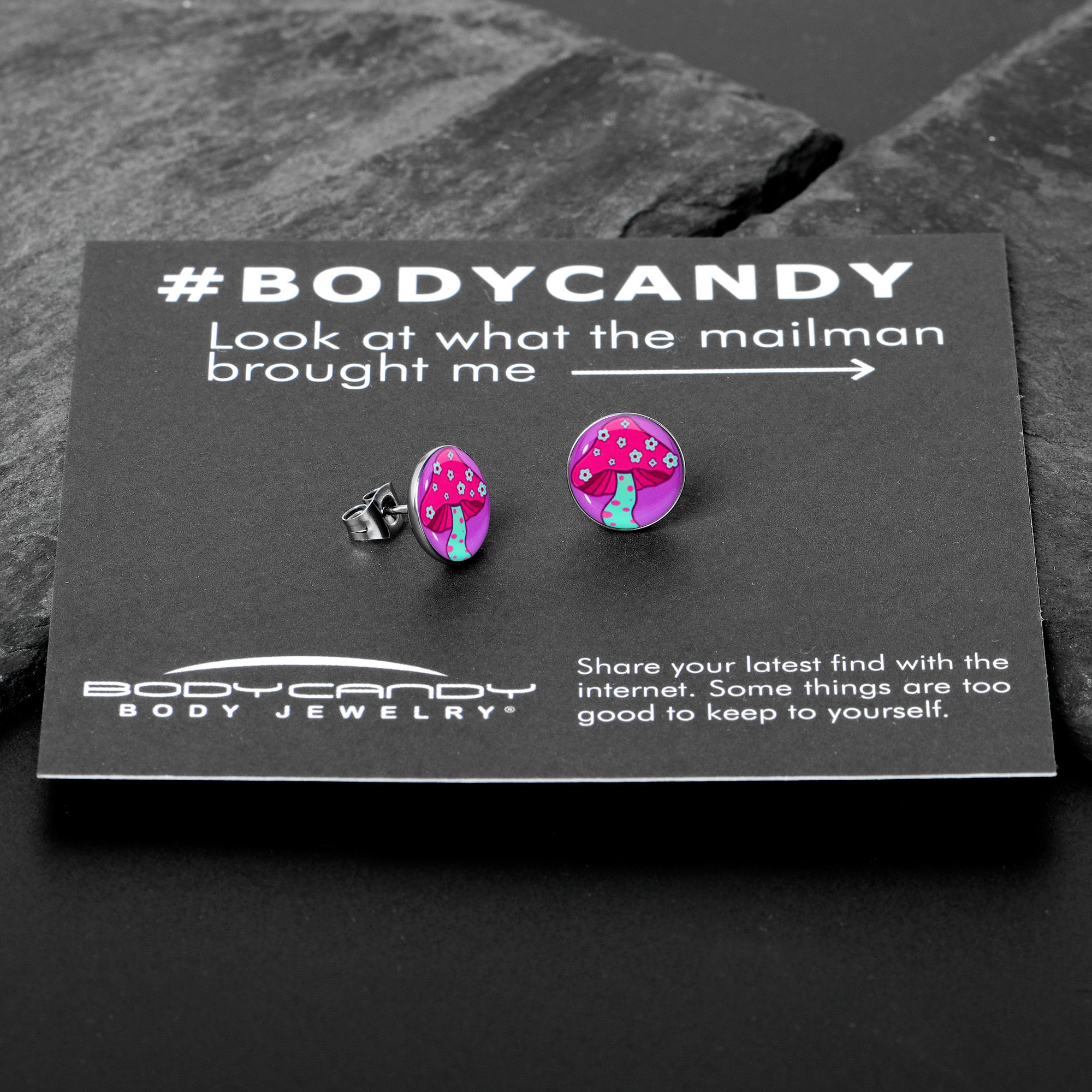 Funky Floral Mushroom Stainless Steel Stud Earrings custom design option