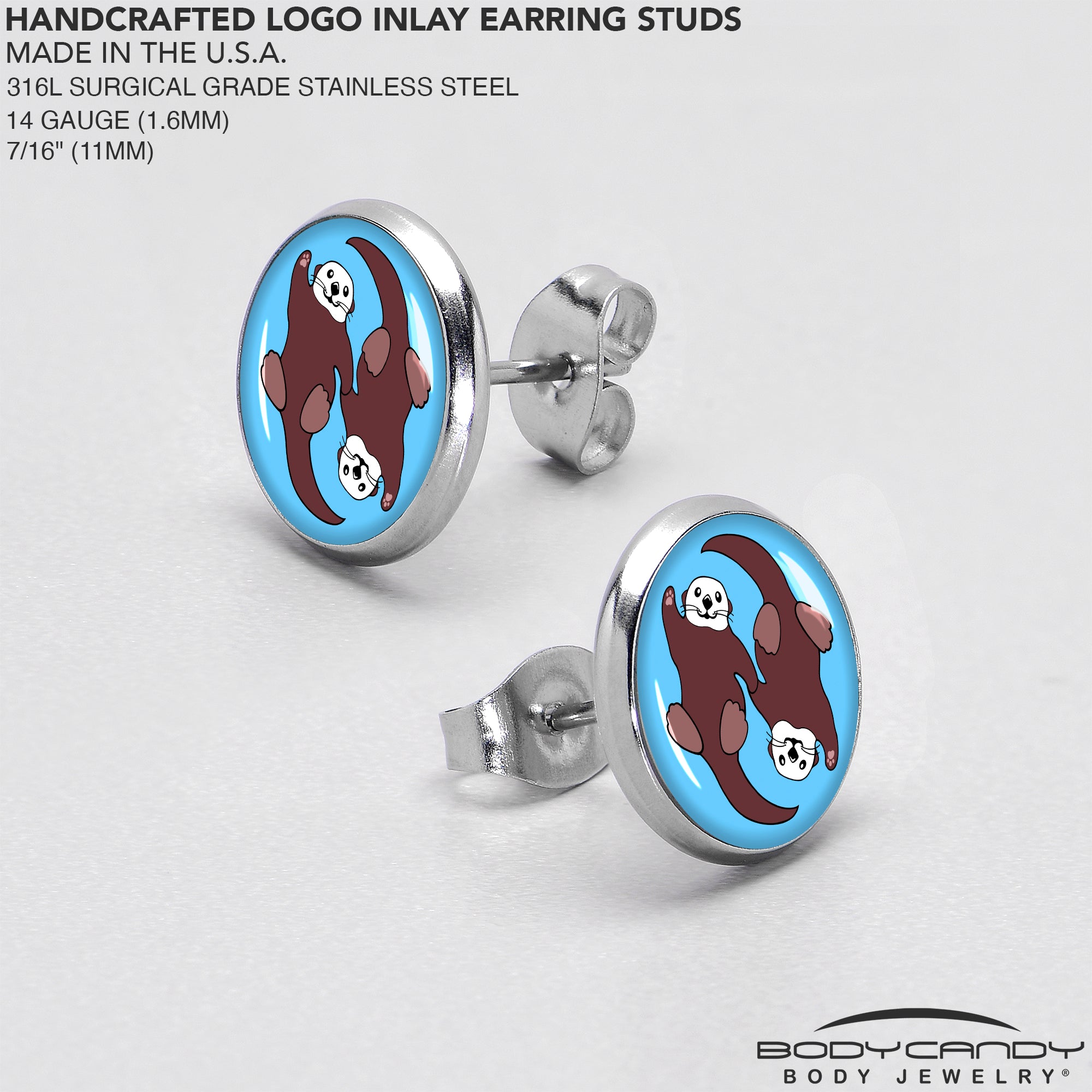 Oh My Otters Animal Stainless Steel Stud Earrings custom design option