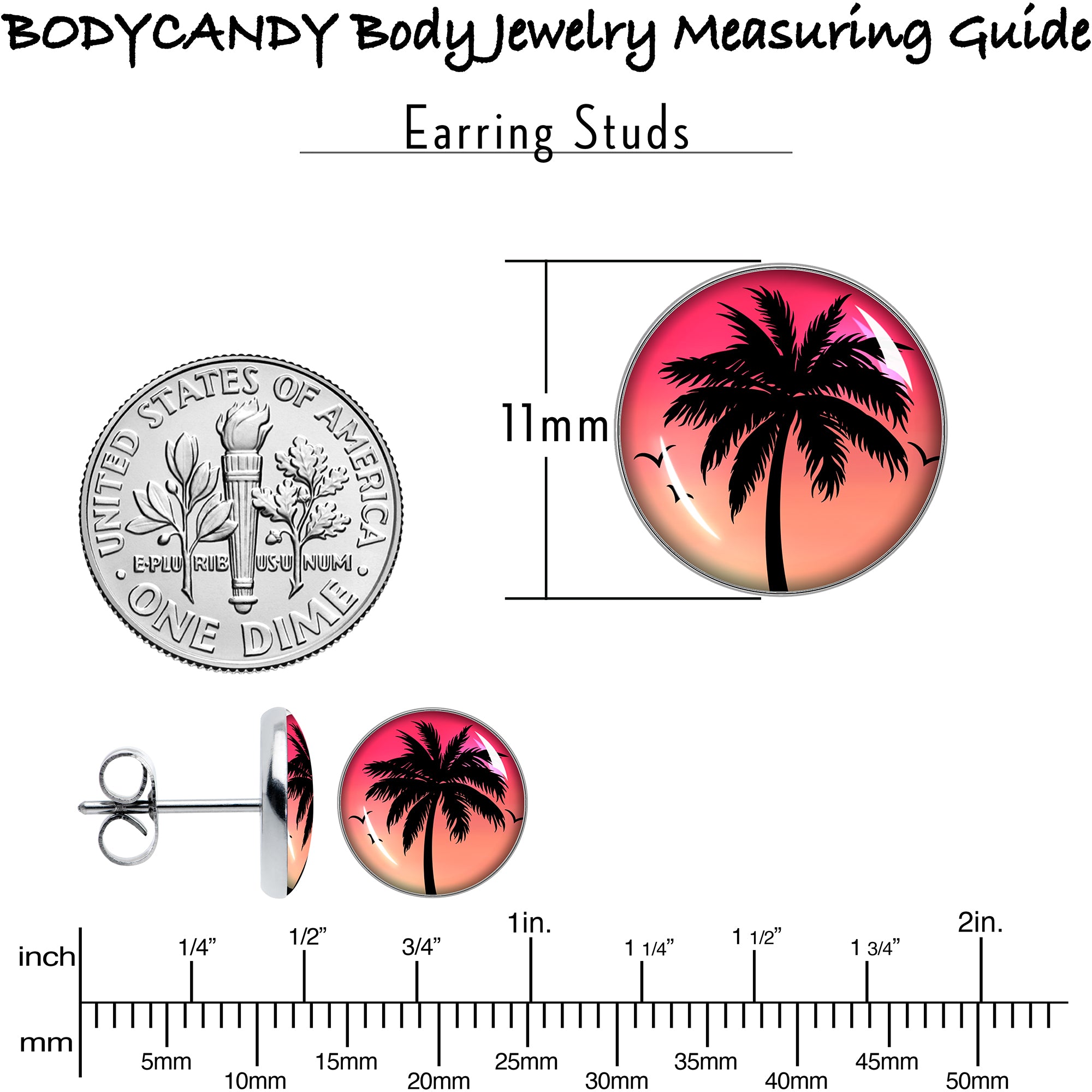 Red Sunset Palm Tree Stainless Steel Stud Earrings perfect for sensitive ears