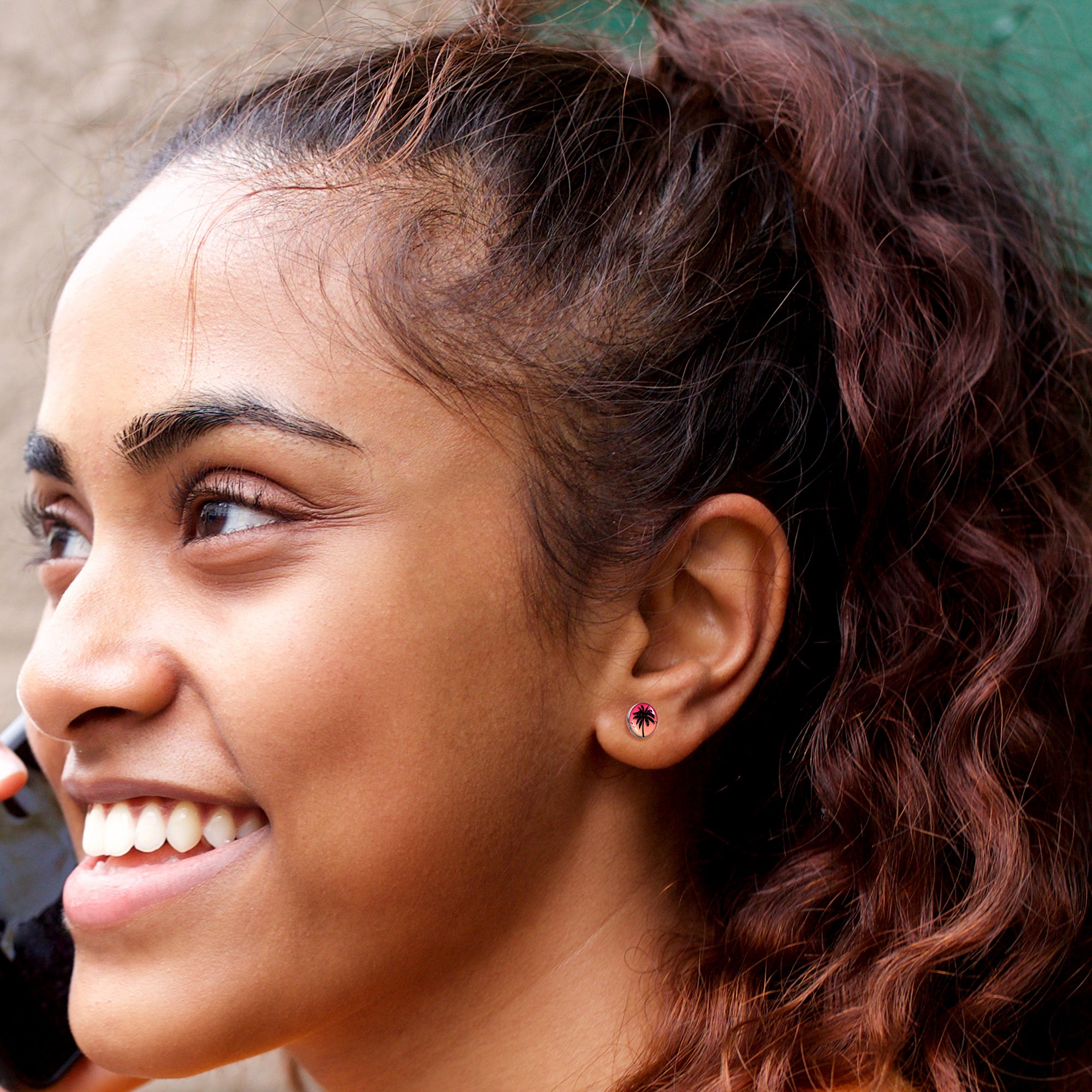 Red Sunset Palm Tree Stud Earrings by Onyx O