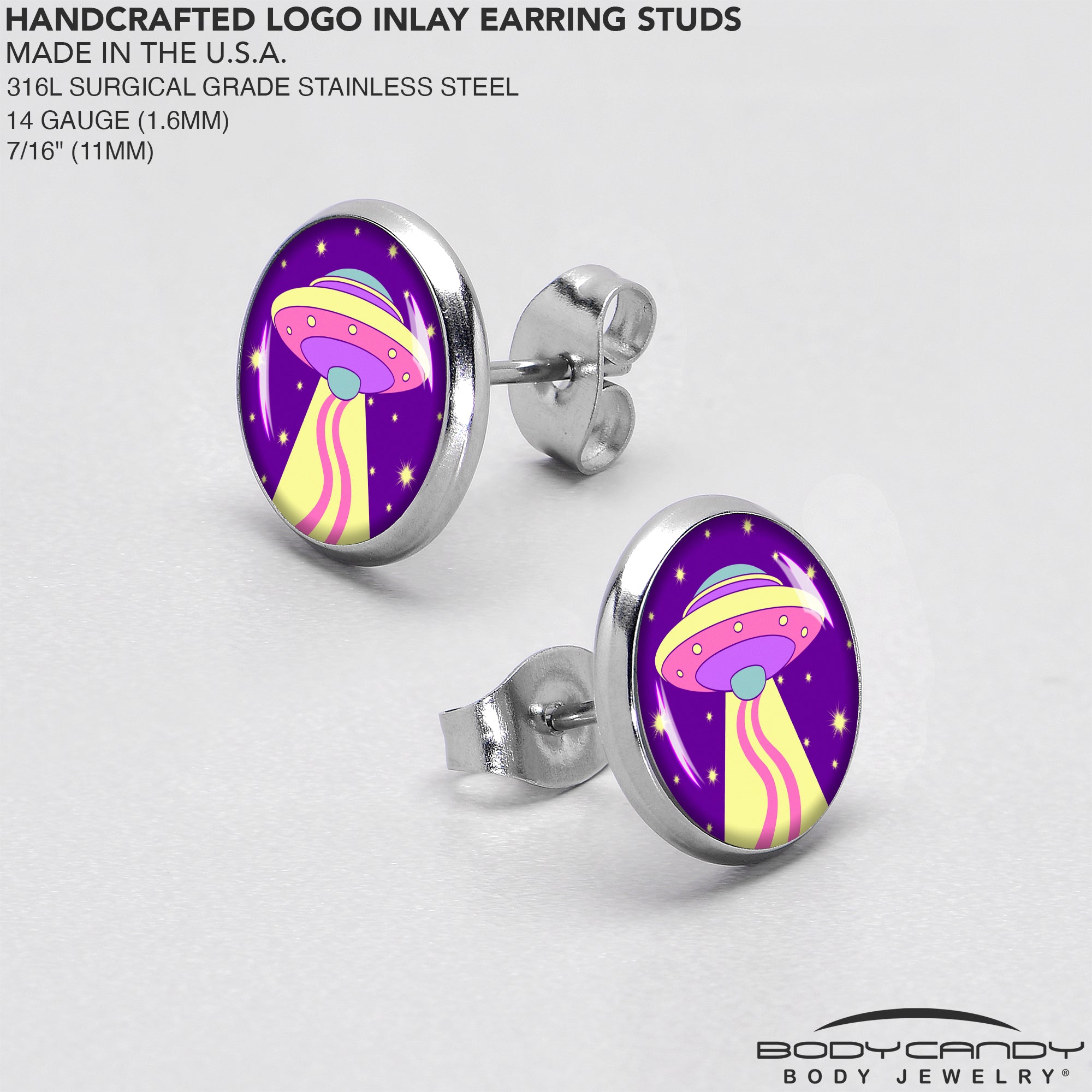 Style Space Invasion UFO Stainless Steel Stud Earrings custom design option