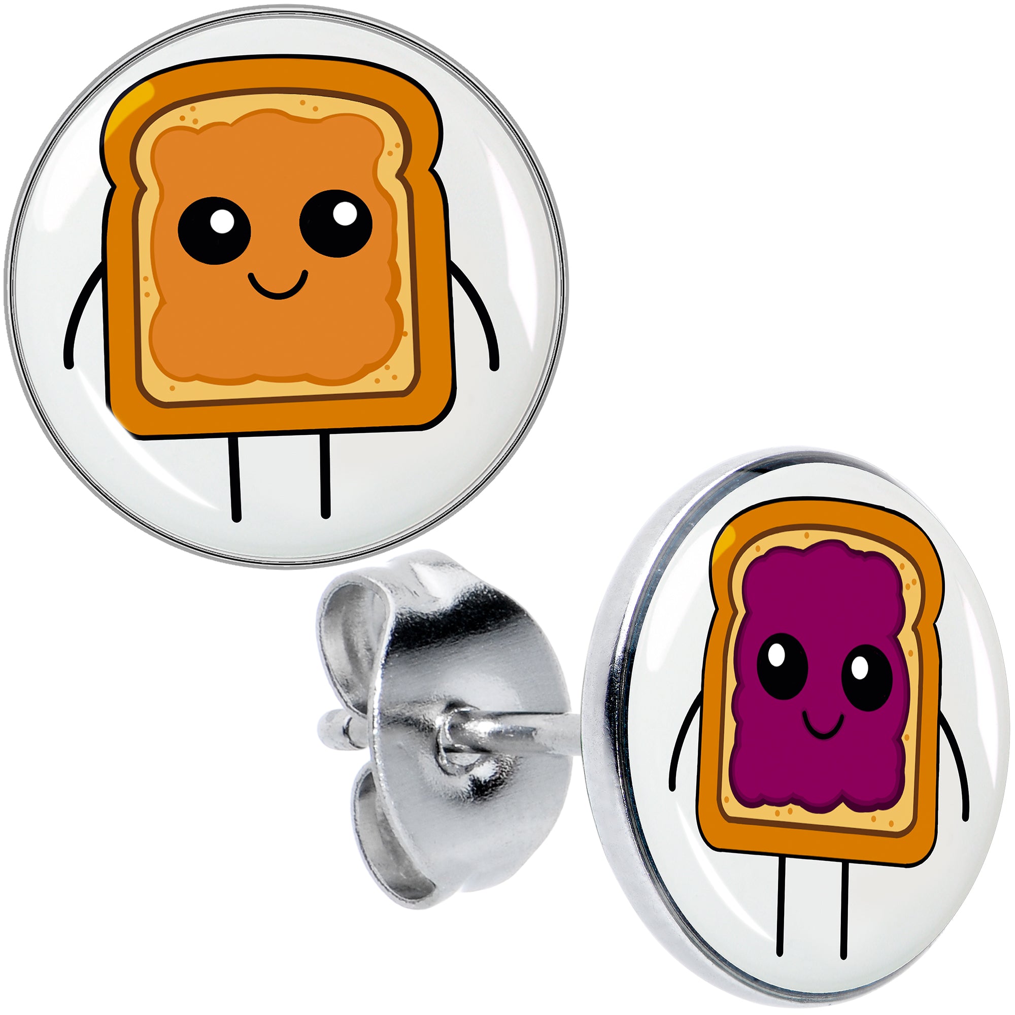 PB and J Peanut Butter and Jelly Sandwich Hypoallergenic Stainless Steel Stud Earrings