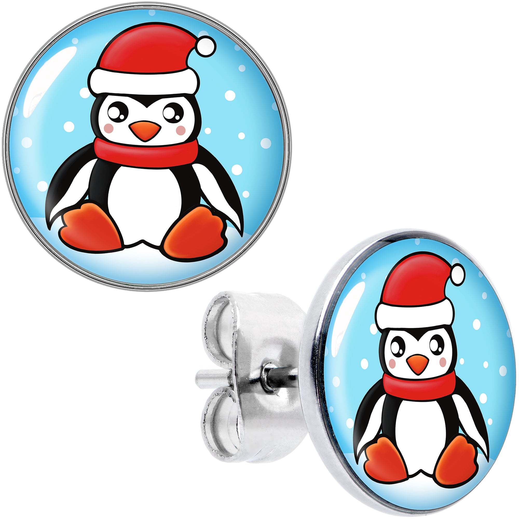 Snowfall Holiday Penguin Hypoallergenic Stainless Steel Stud Earrings