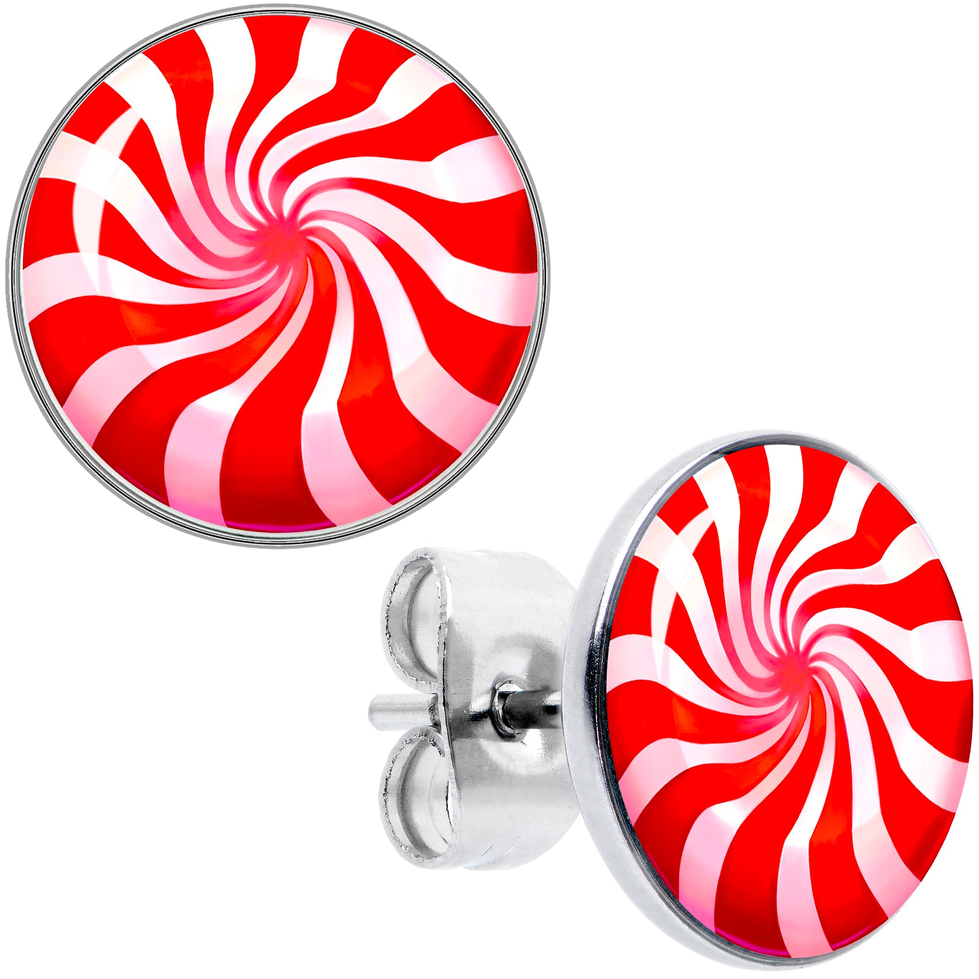 Holiday Peppermint Candy Hypoallergenic Stainless Steel Stud Earrings