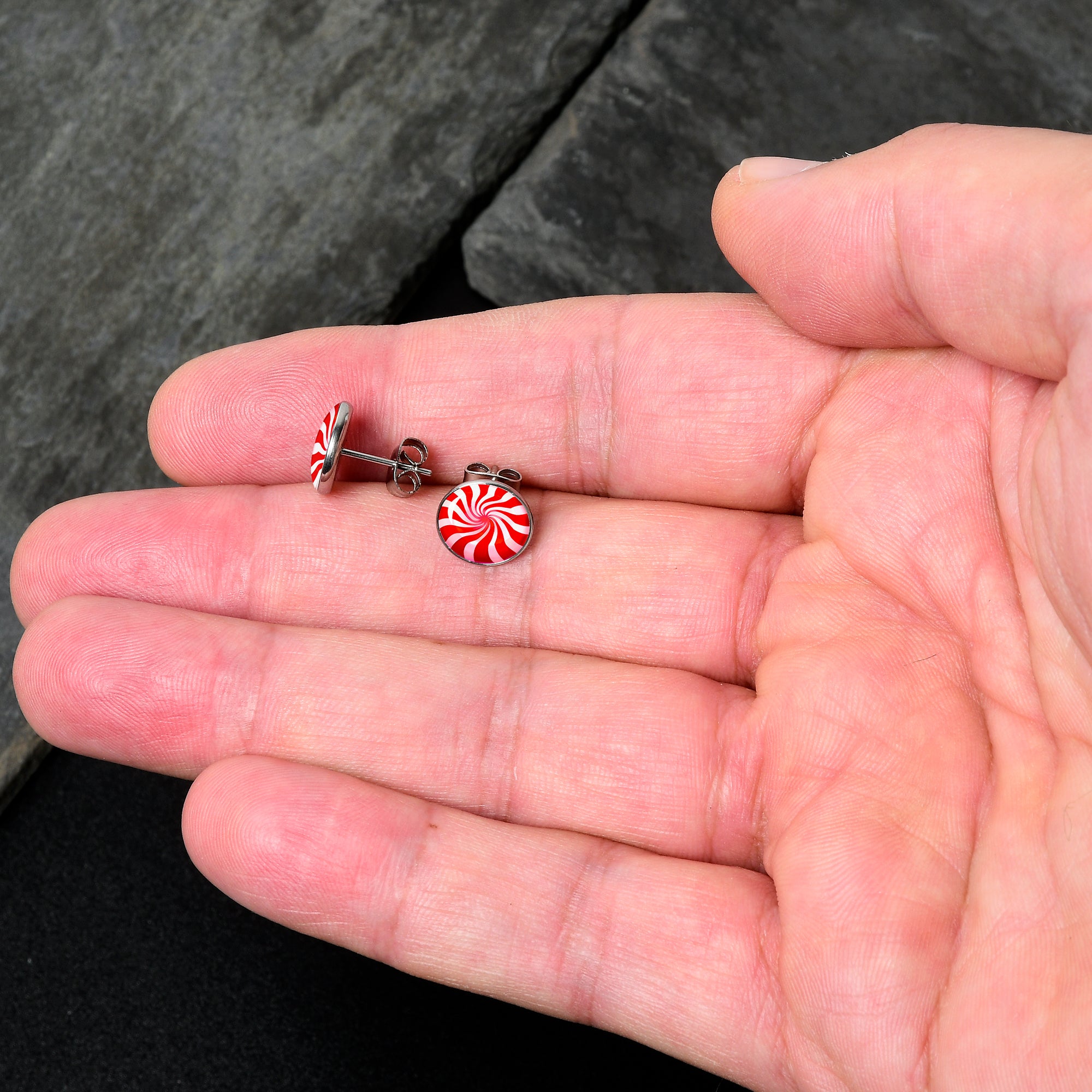Holiday Peppermint Candy Stainless Steel Stud Earrings lightweight body jewelry