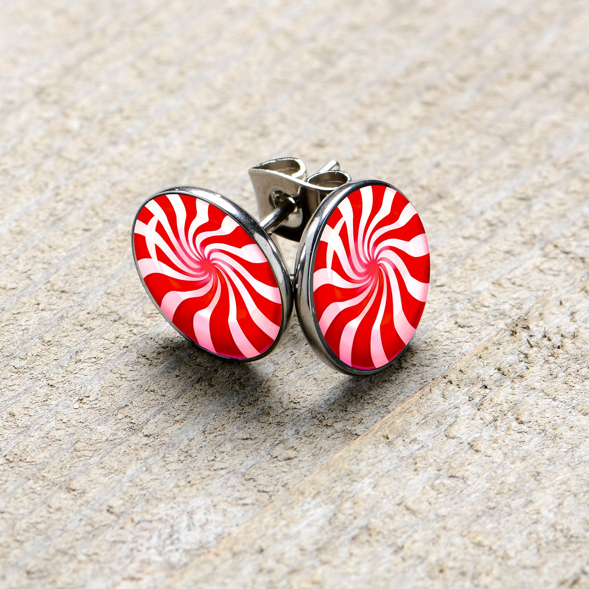 Holiday Peppermint Candy Stainless Steel Stud Earrings stylish jewelry