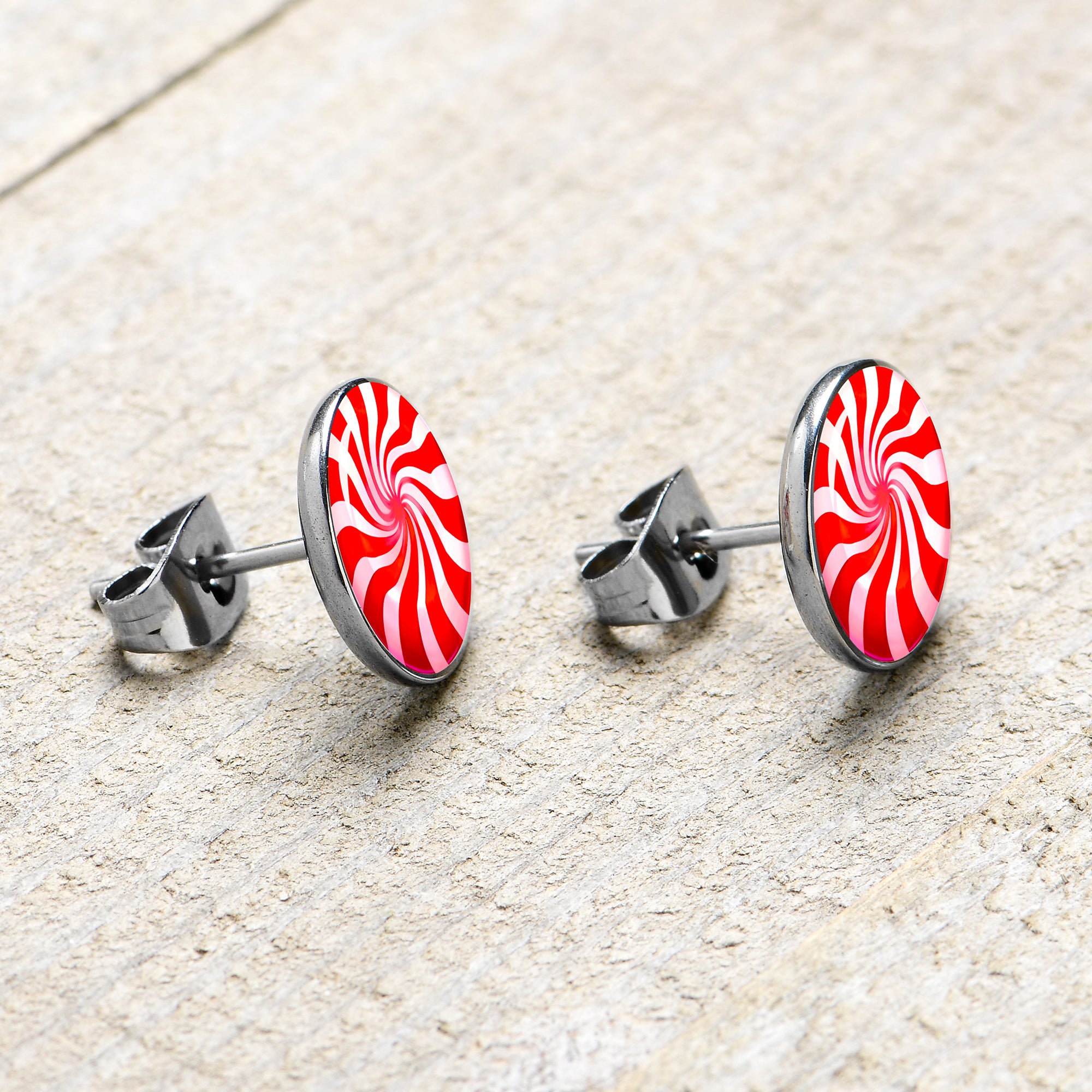 Holiday Peppermint Candy Stainless Steel Stud Earrings stainless steel hypoallergenic