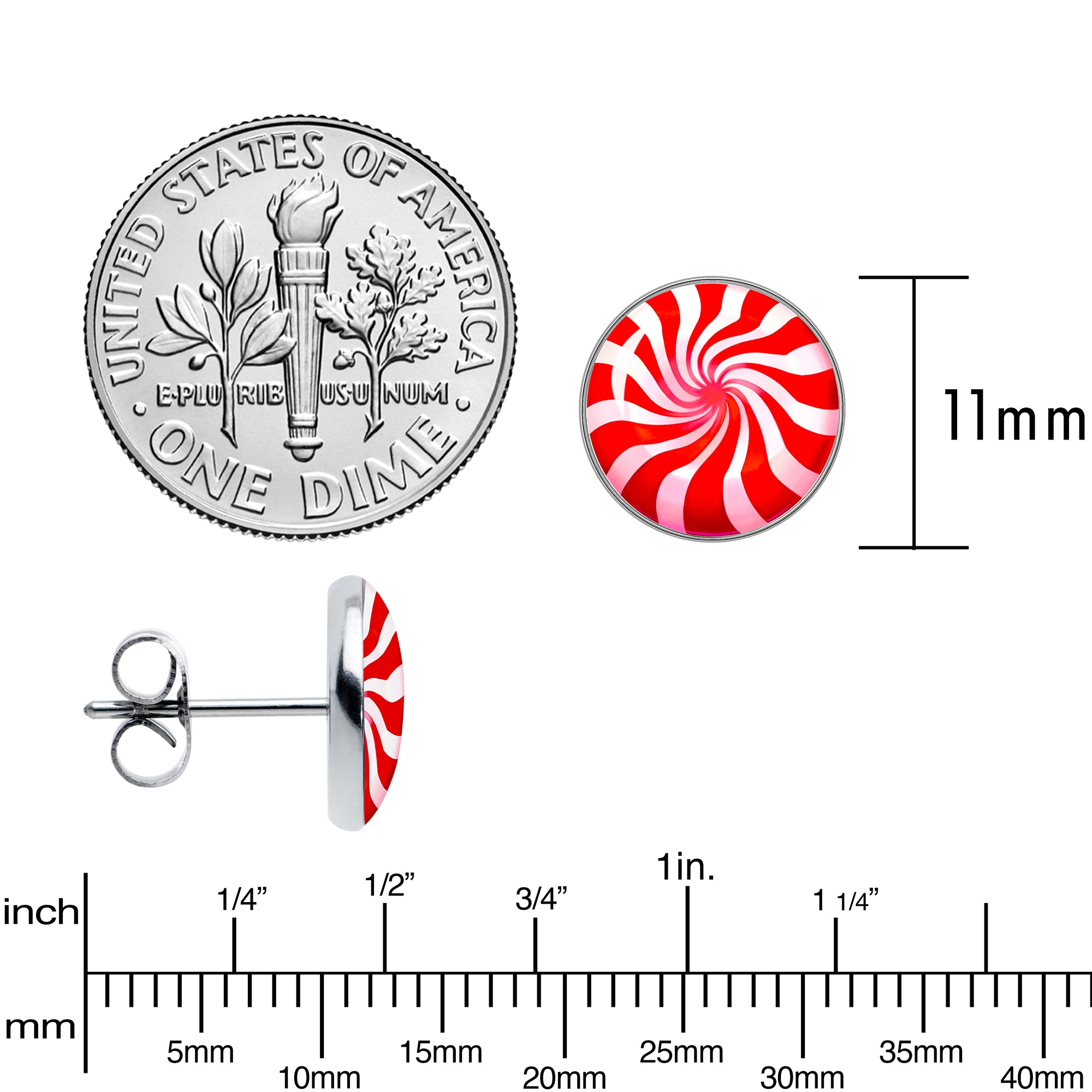 Holiday Peppermint Candy Stainless Steel Stud Earrings perfect for sensitive ears