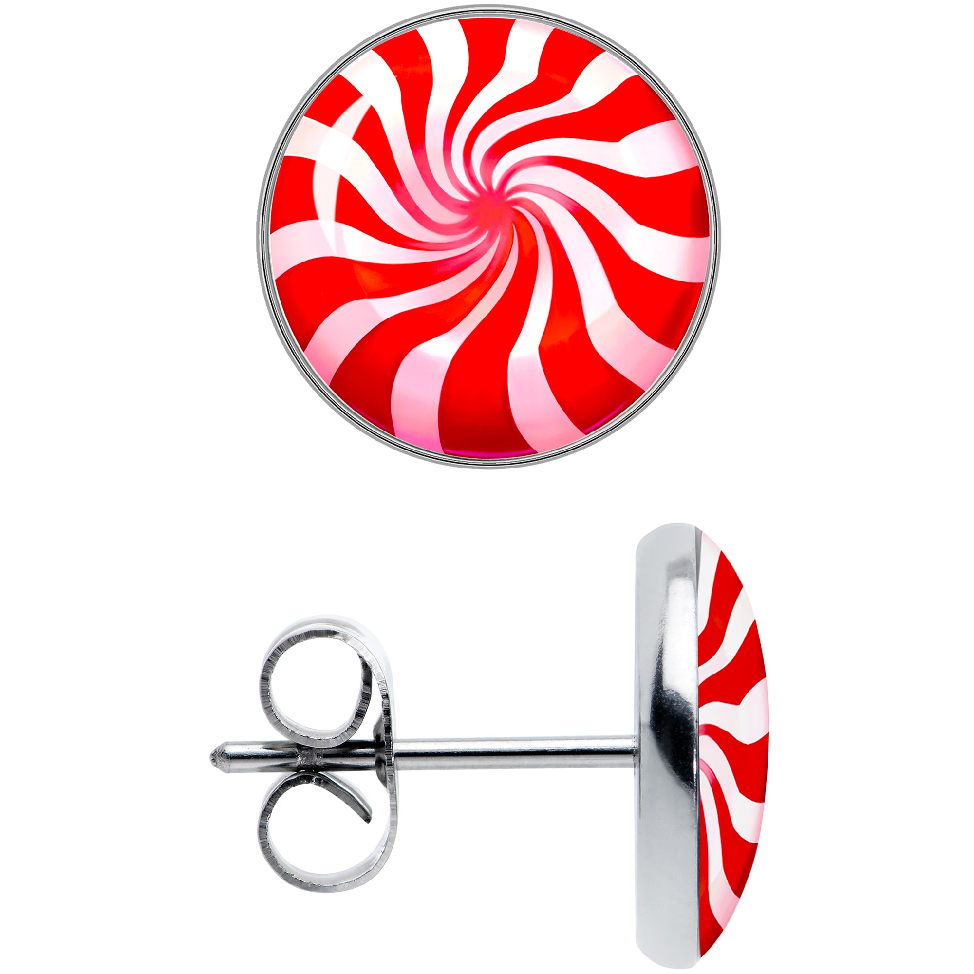 Holiday Peppermint Candy Stainless Steel Stud Earrings custom design option