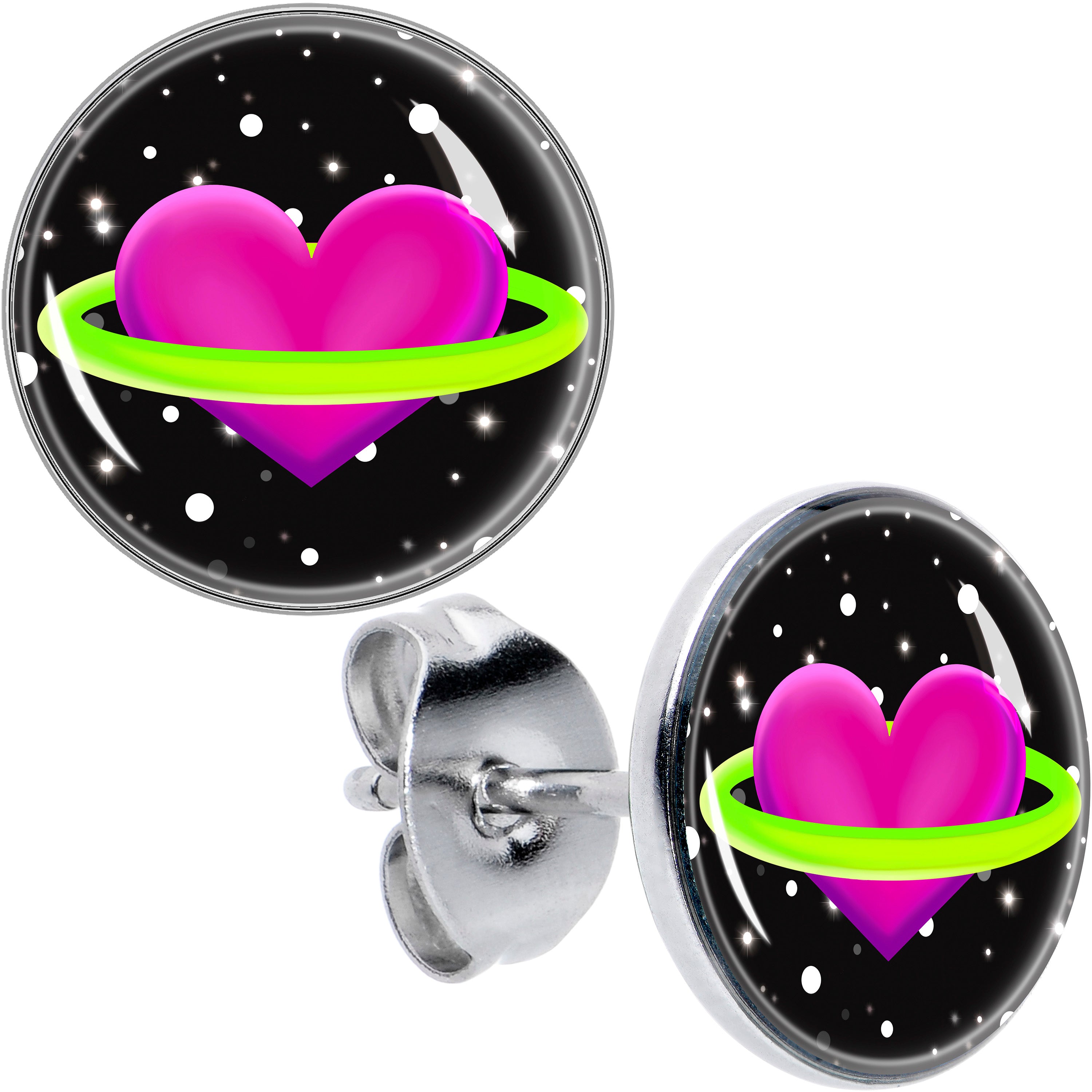 Heart Planet Hypoallergenic Stainless Steel Stud Earrings