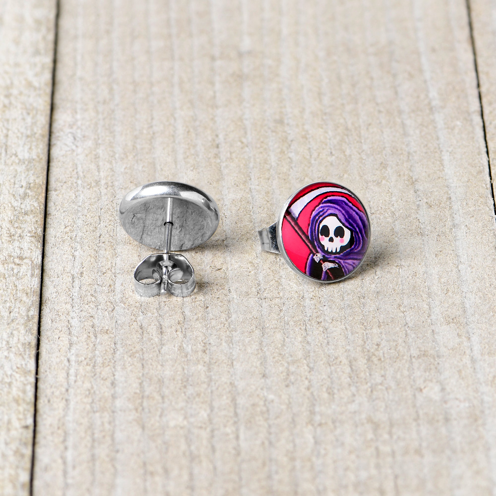 Grim Reaper Stainless Steel Stud Earrings stainless steel hypoallergenic
