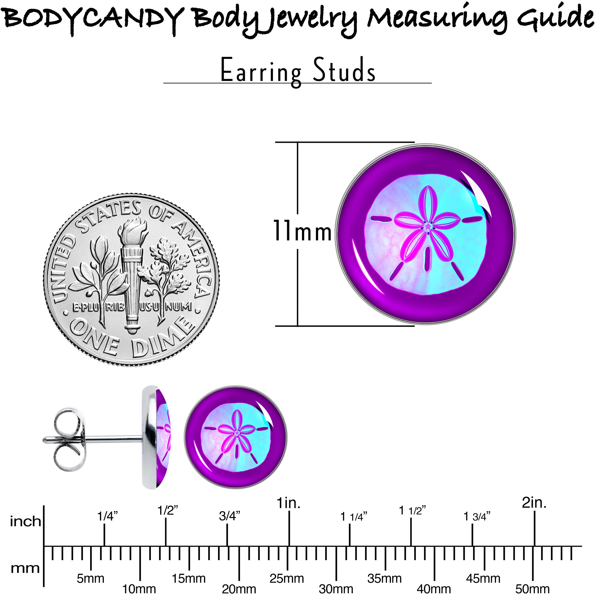 Purple Nautical Sand Dollar Stainless Steel Stud Earrings perfect for sensitive ears