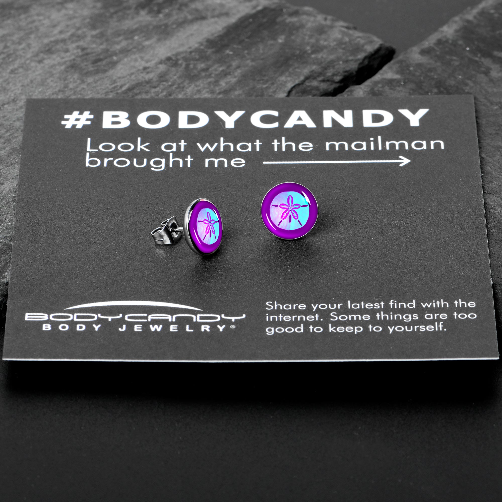 Purple Nautical Sand Dollar Stainless Steel Stud Earrings custom design option