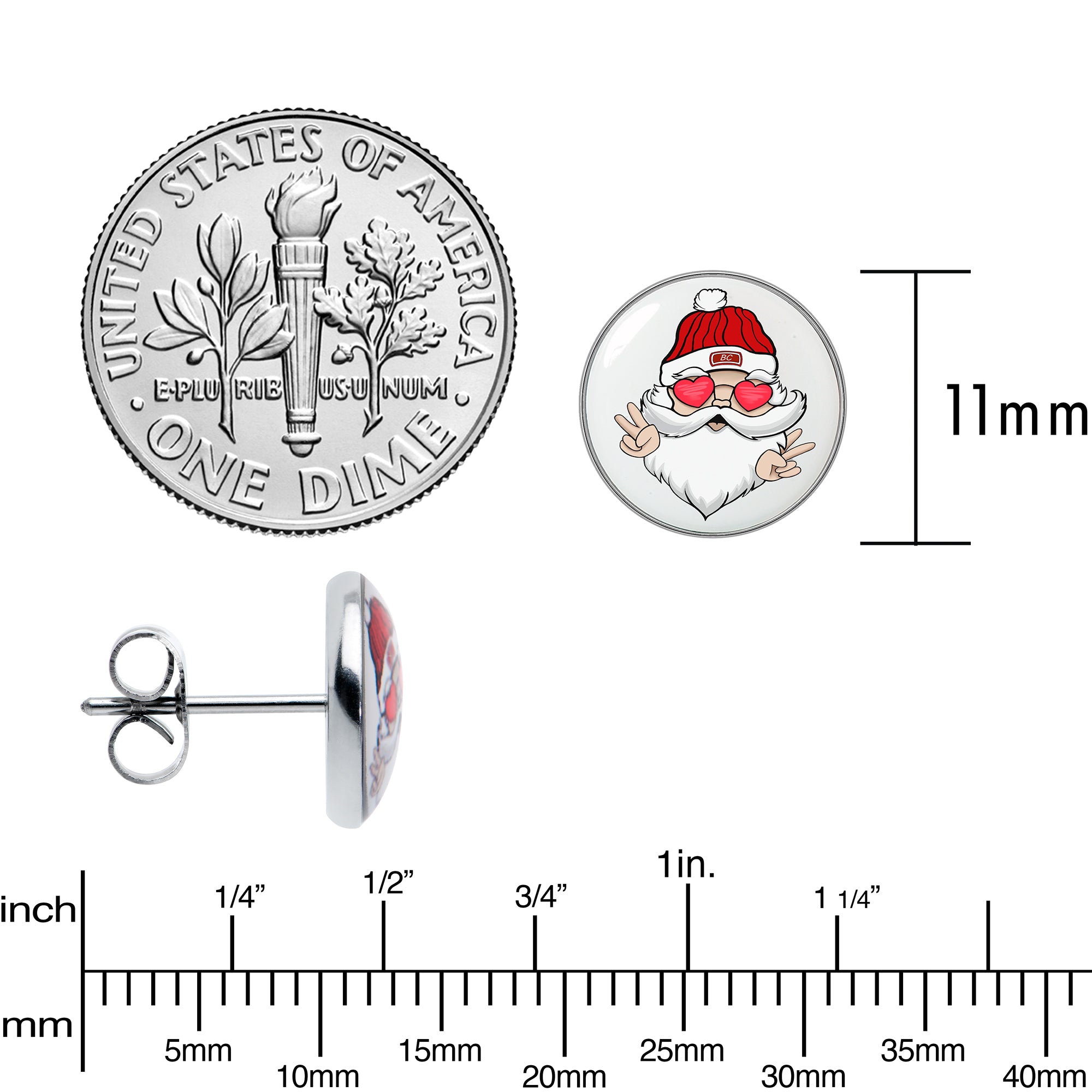 Christmas Peace Love Santa Stainless Steel Stud Earrings perfect for sensitive ears