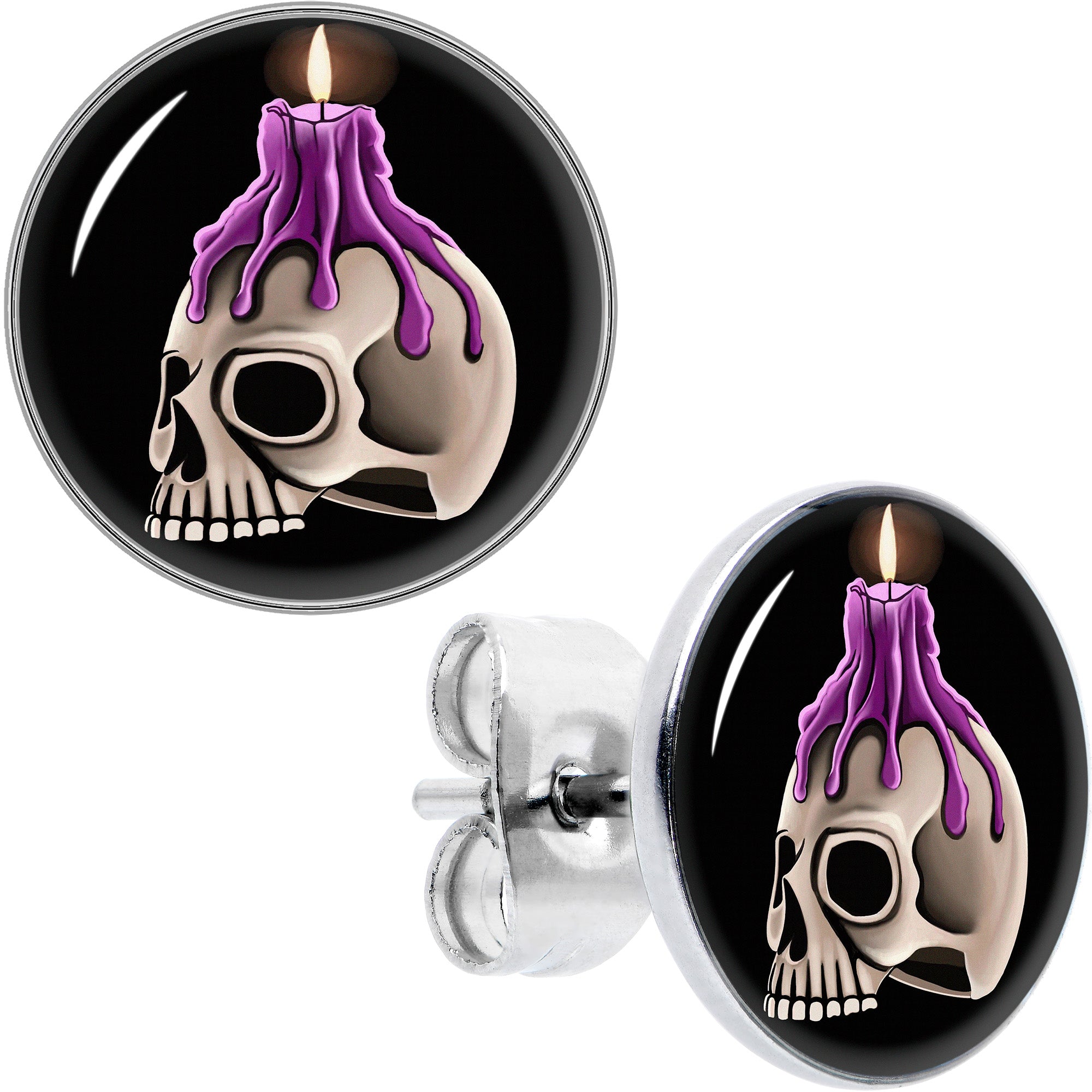 Burning Skull Candle Hypoallergenic Stainless Steel Stud Earrings