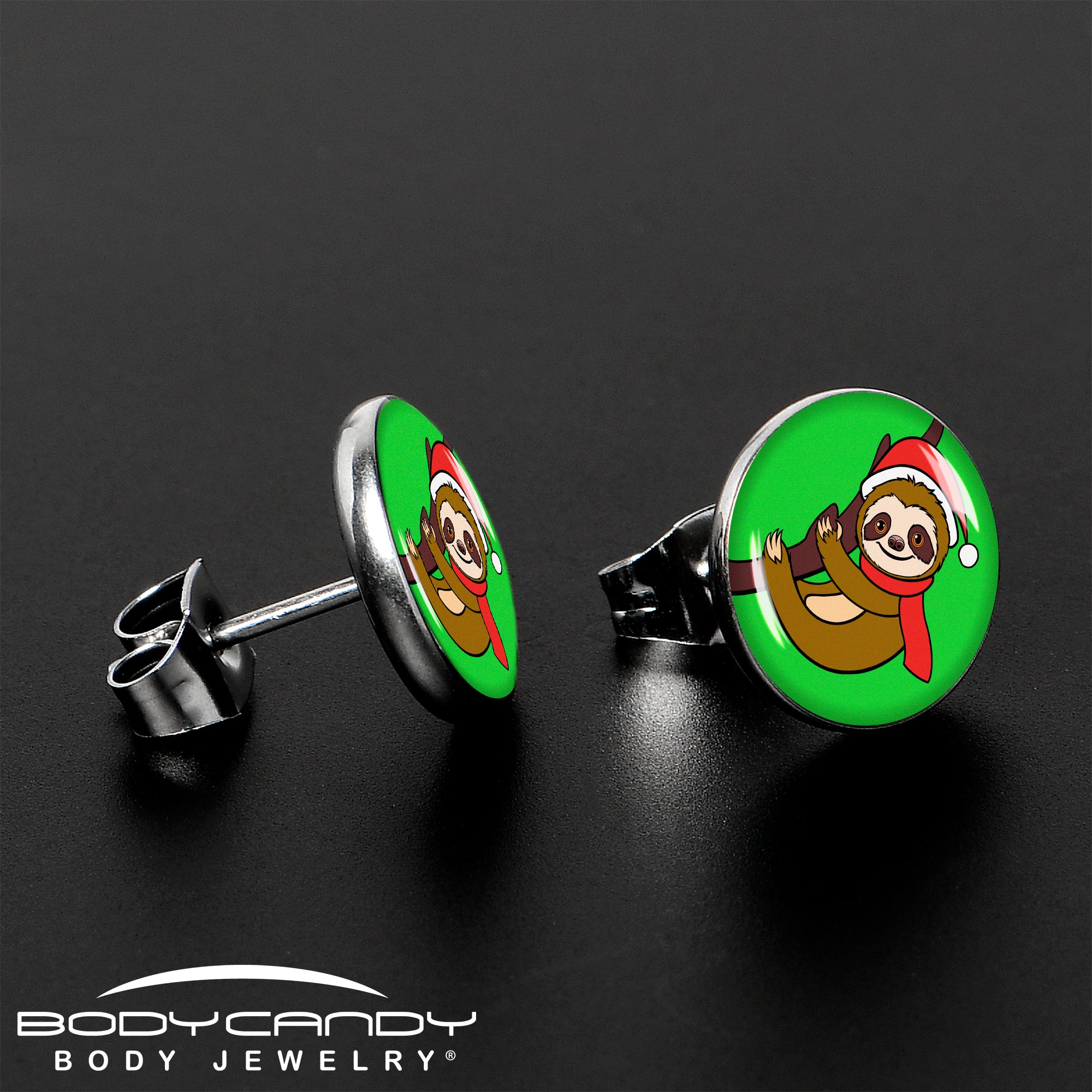 Holiday Santa Sloth Stainless Steel Stud Earrings stylish jewelry