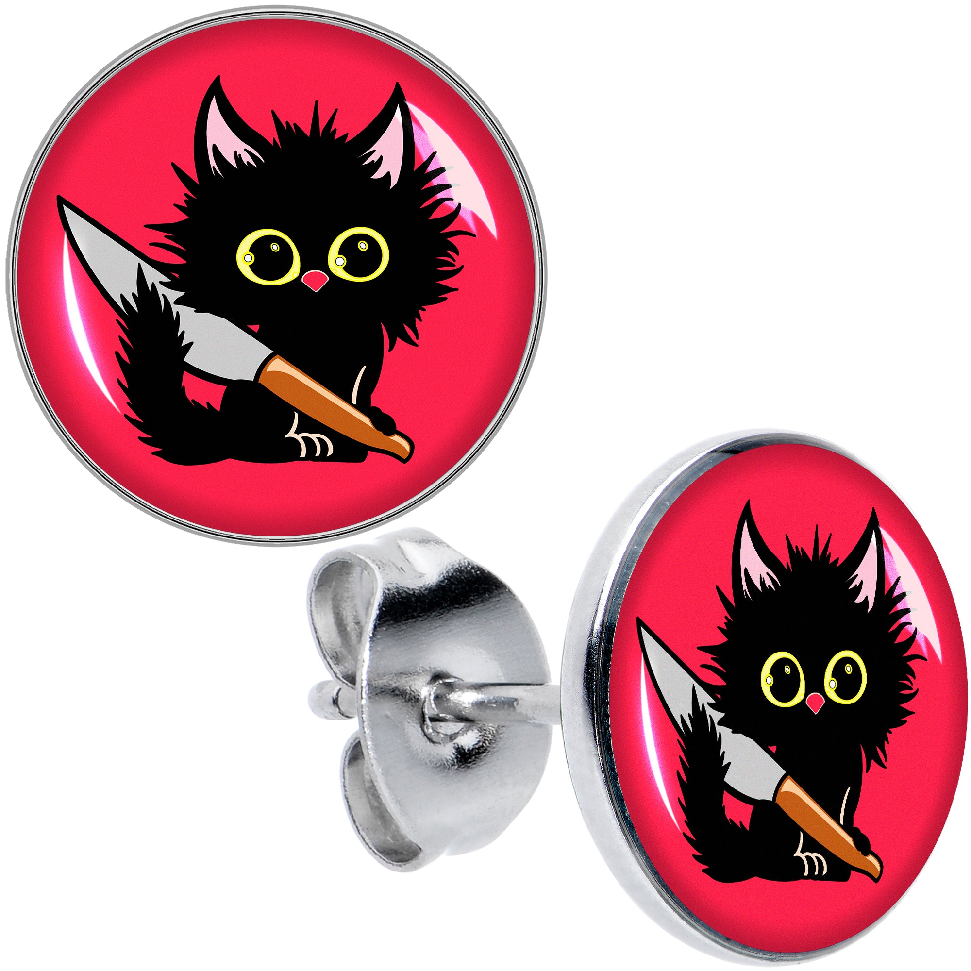 Stabby Cat Hypoallergenic Stainless Steel Stud Earrings