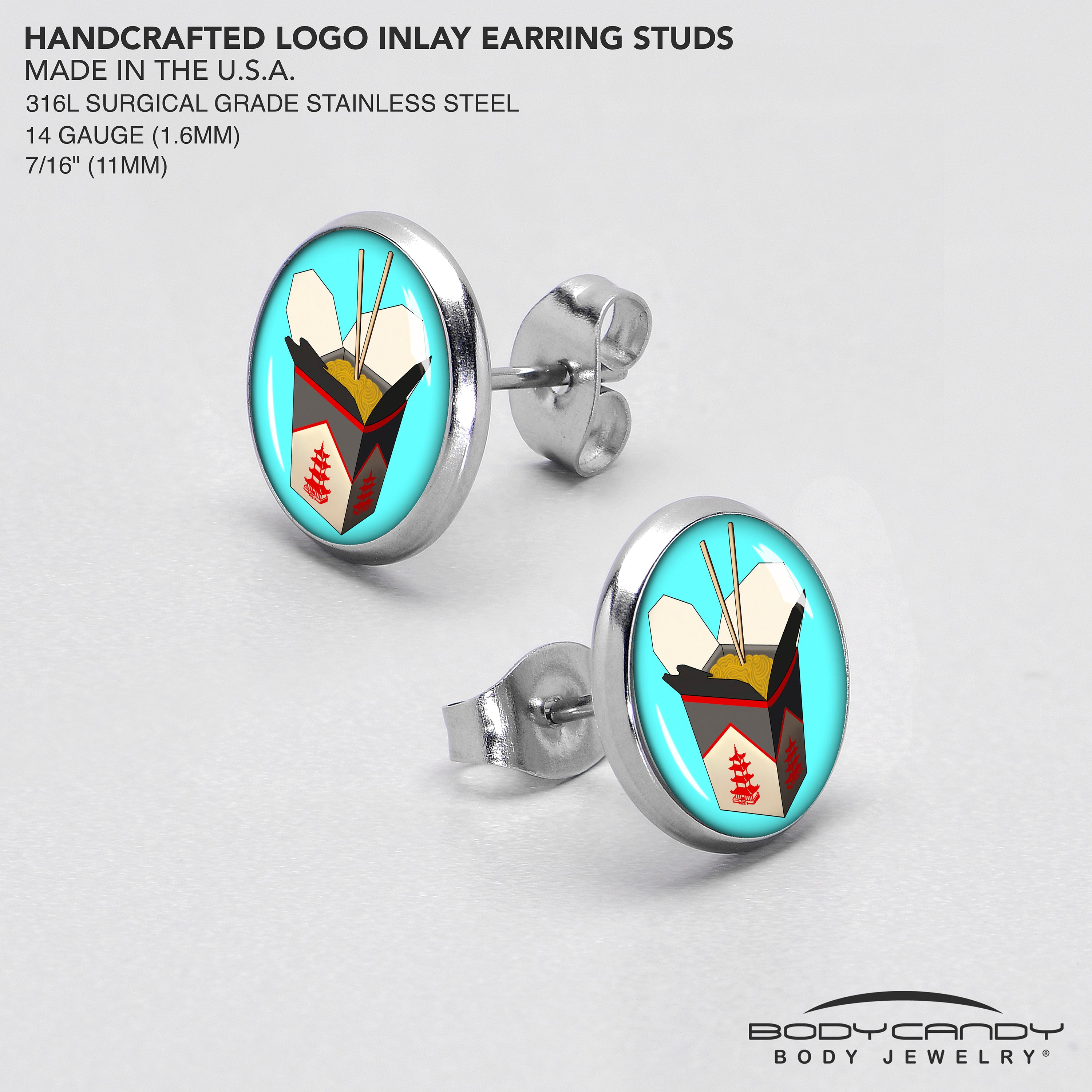 Chinese Take Out Stainless Steel Stud Earrings custom design option