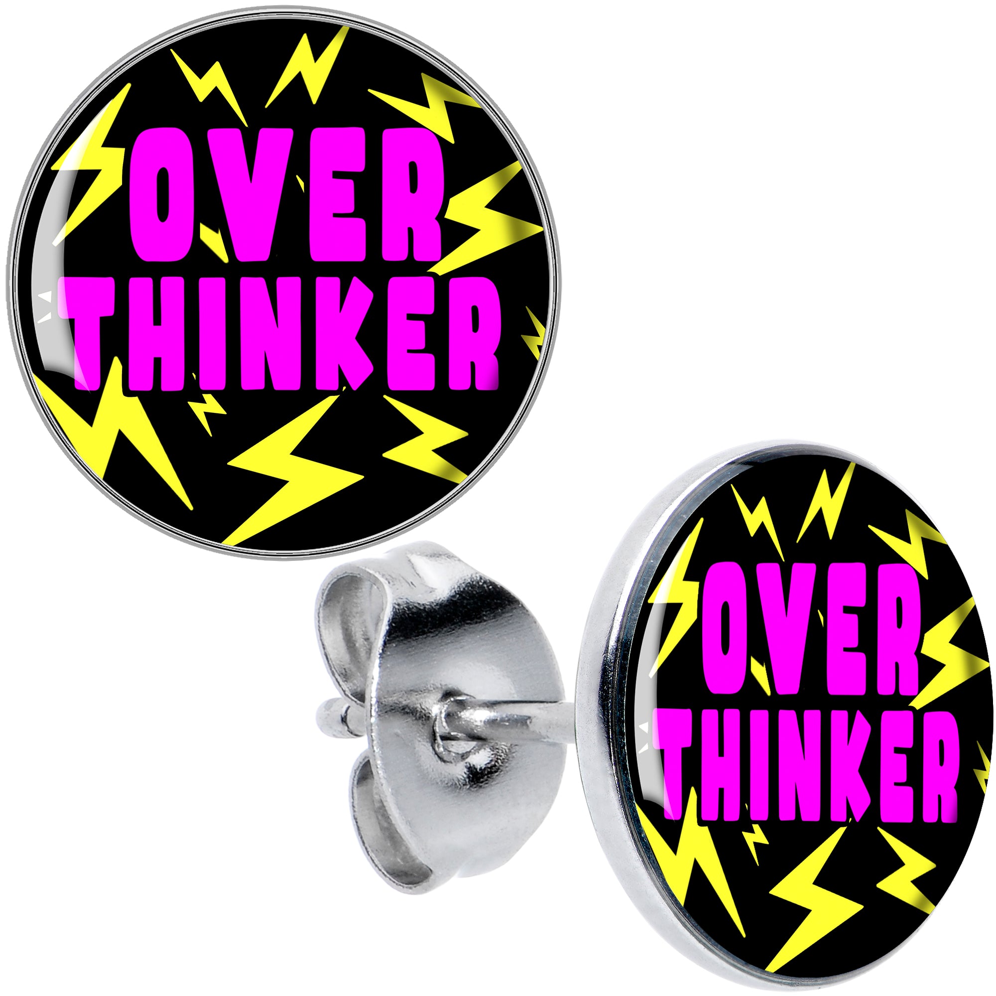 Over Thinker Impact Hypoallergenic Stainless Steel Stud Earrings
