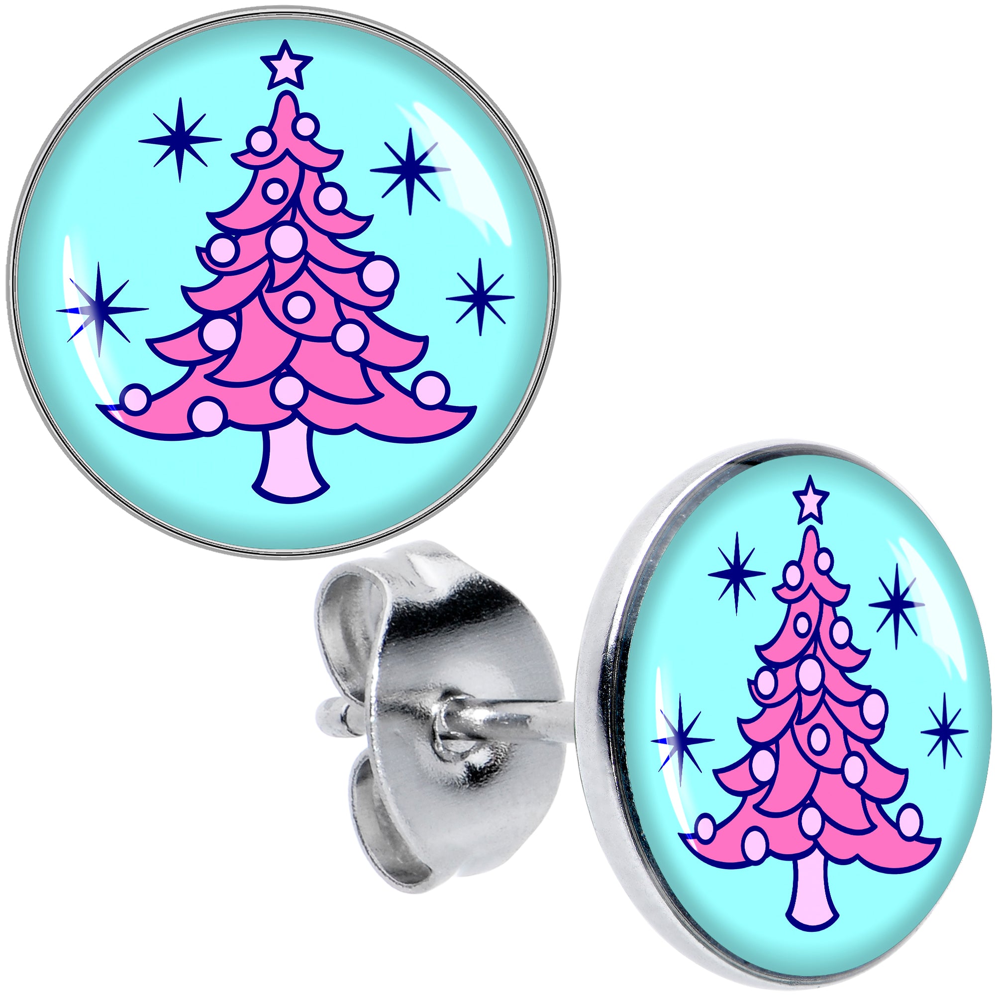 Pastel Christmas Tree Holiday Hypoallergenic Stainless Steel Stud Earrings
