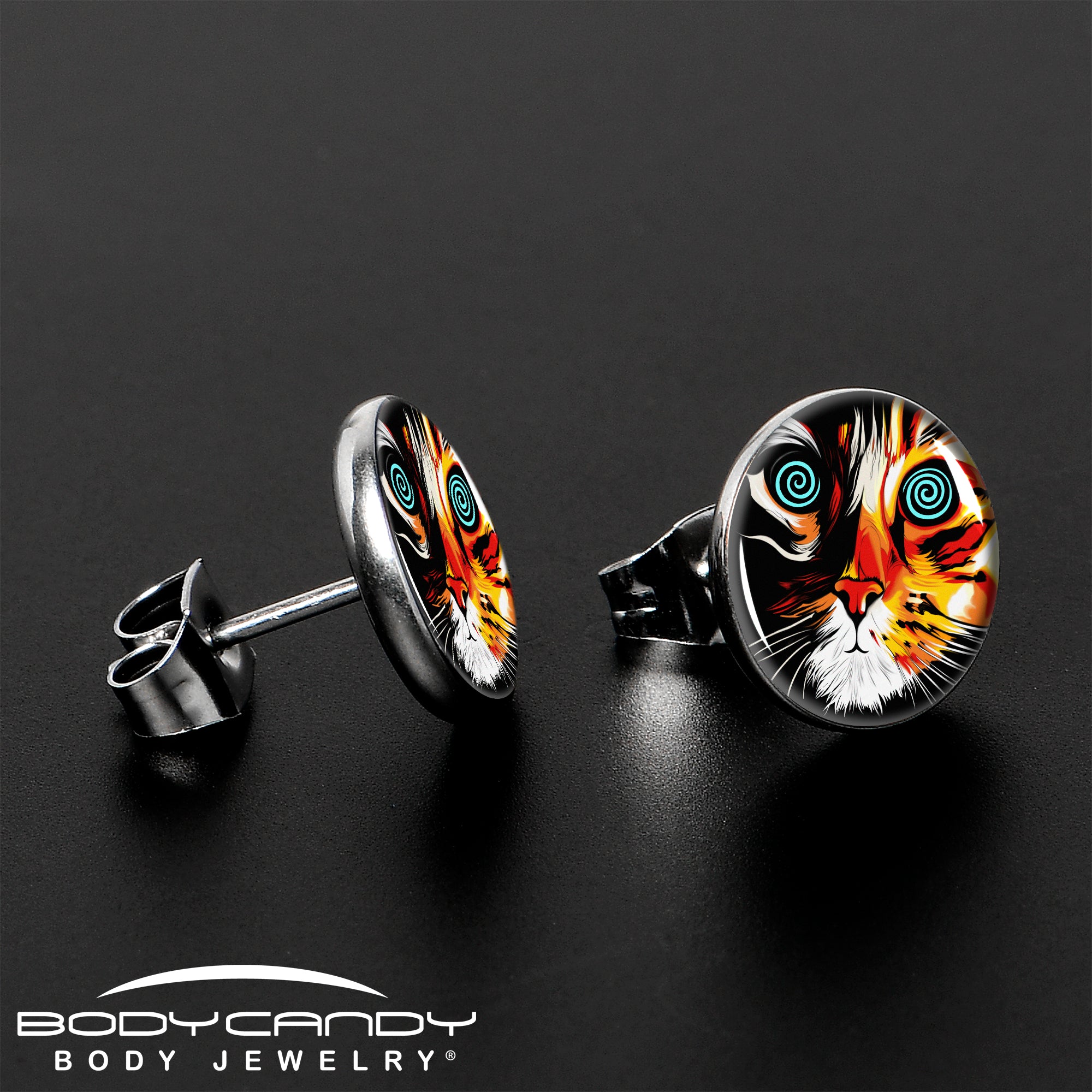 Colorful Trippy Cat Stainless Steel Stud Earrings stylish jewelry