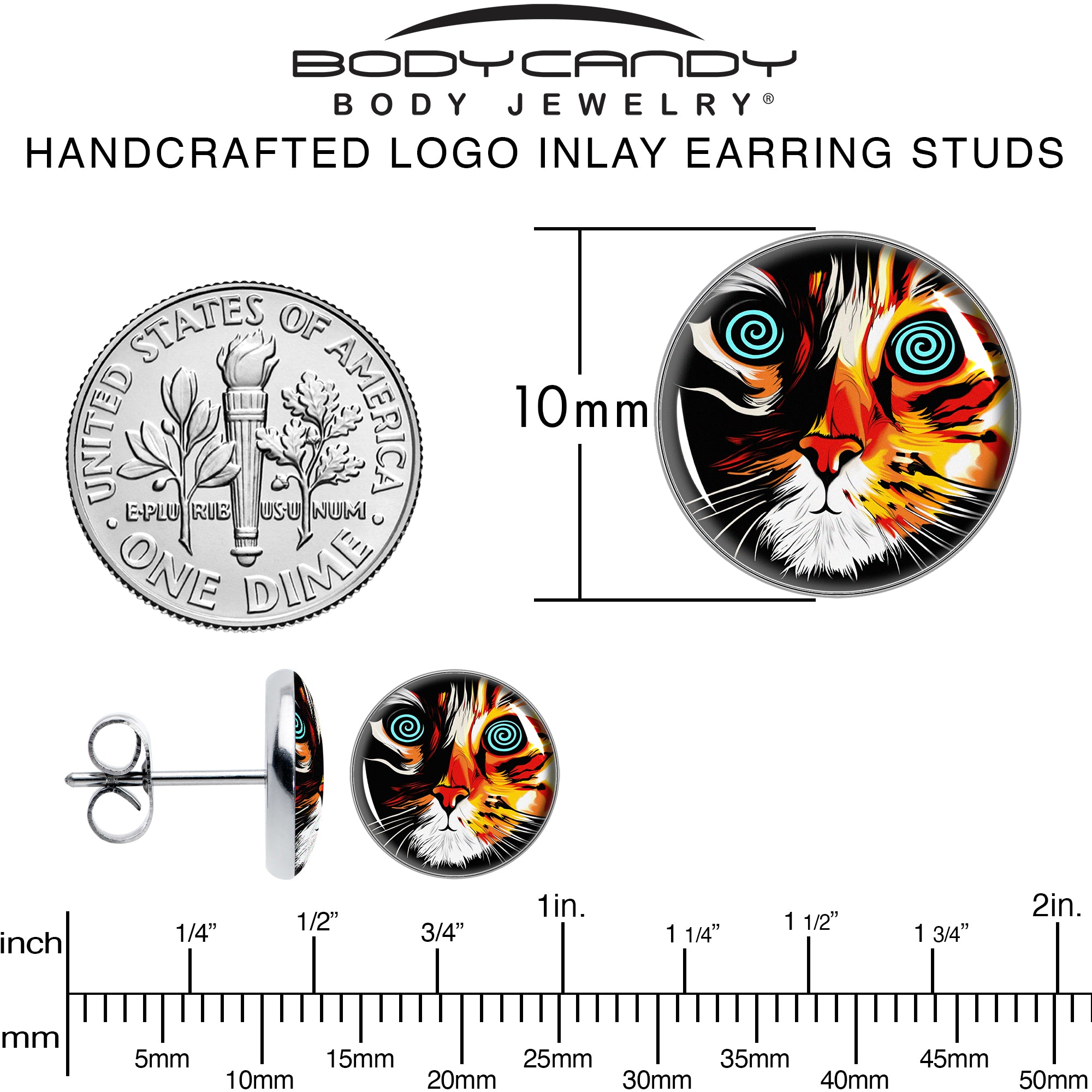 Colorful Trippy Cat Stainless Steel Stud Earrings perfect for sensitive ears