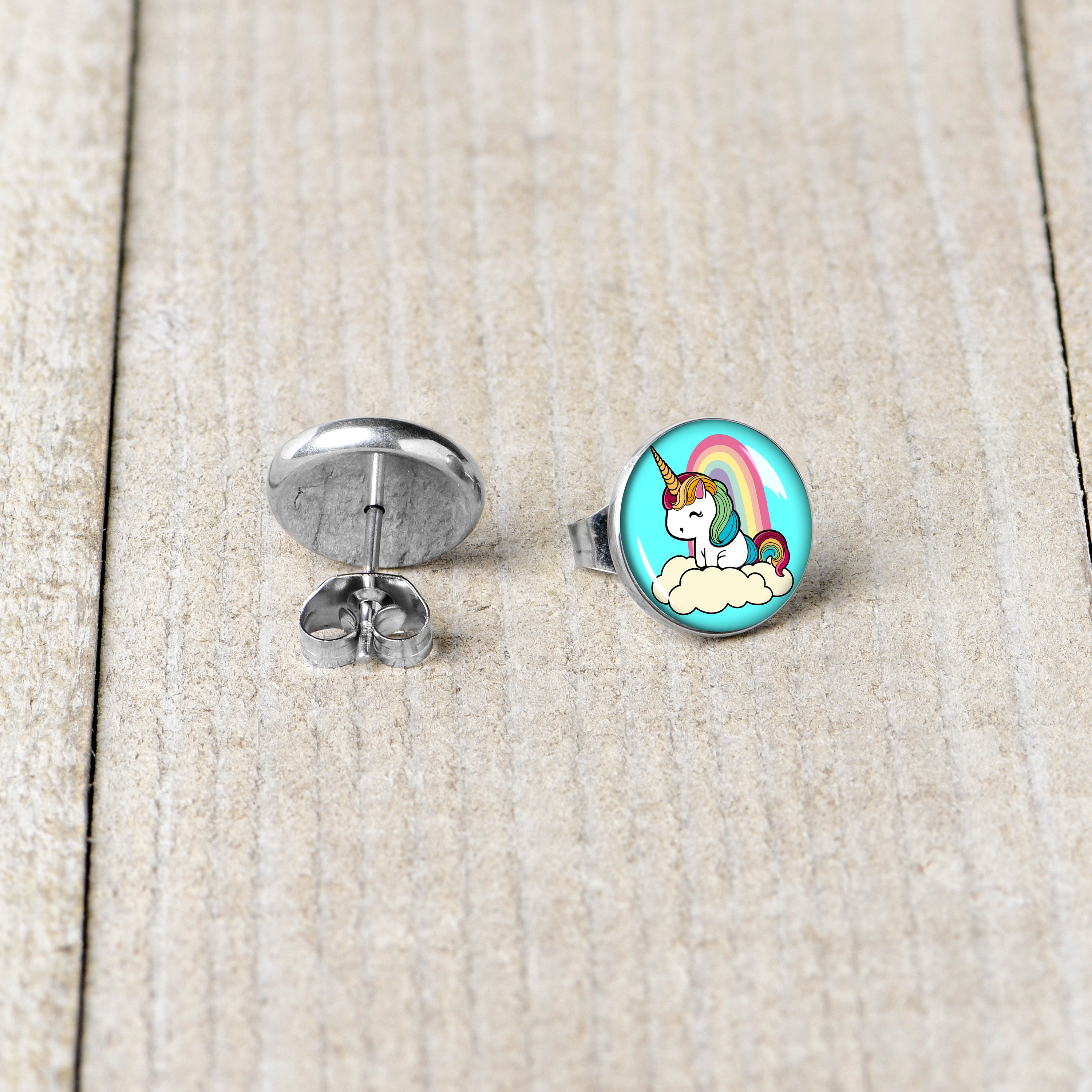 Rainbow Unicorn Stainless Steel Stud Earrings stainless steel hypoallergenic