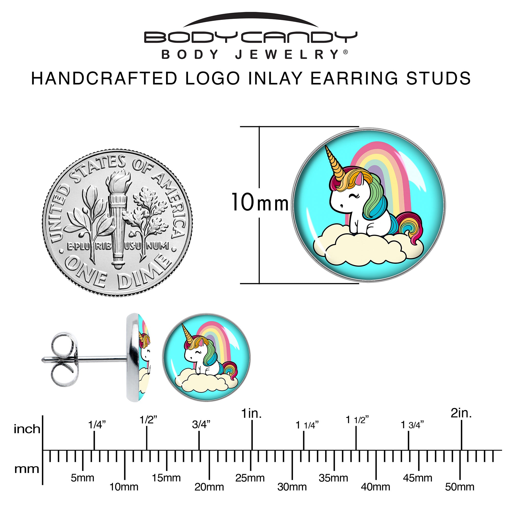 Rainbow Unicorn Stainless Steel Stud Earrings perfect for sensitive ears