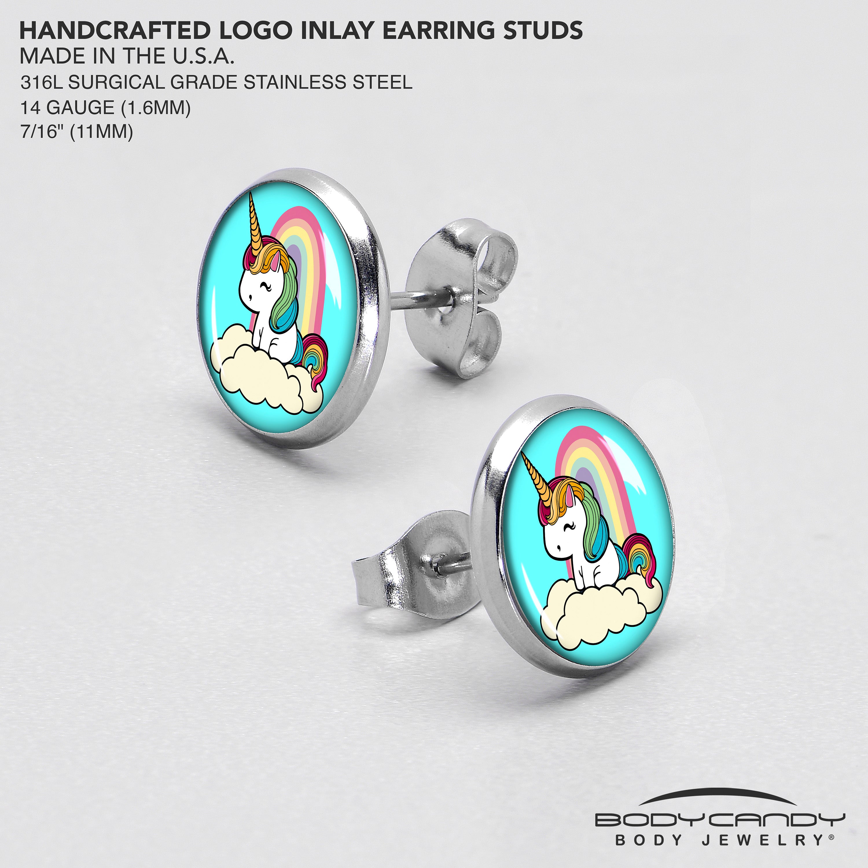 Rainbow Unicorn Stainless Steel Stud Earrings custom design option