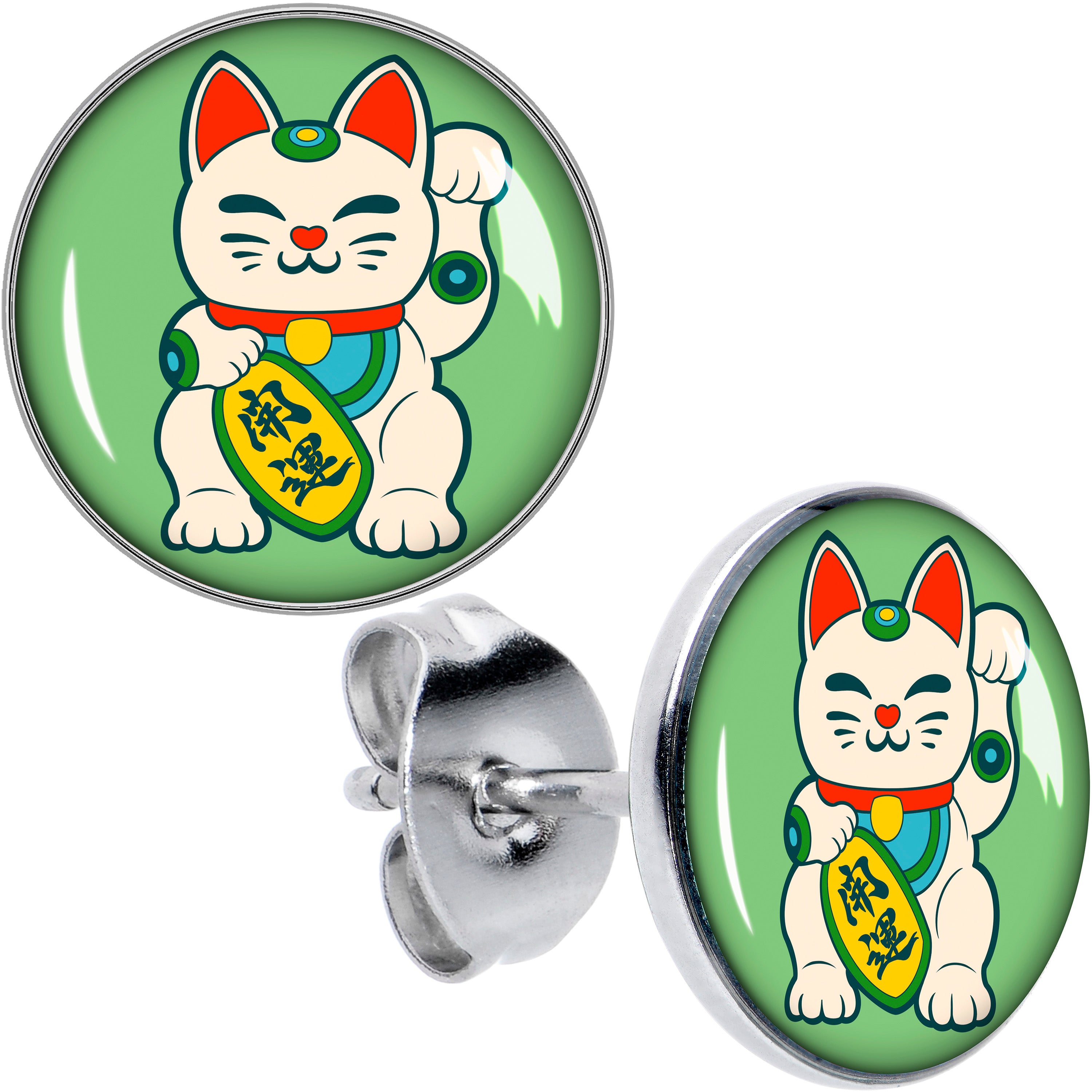 Waving Cat Hypoallergenic Stainless Steel Stud Earrings