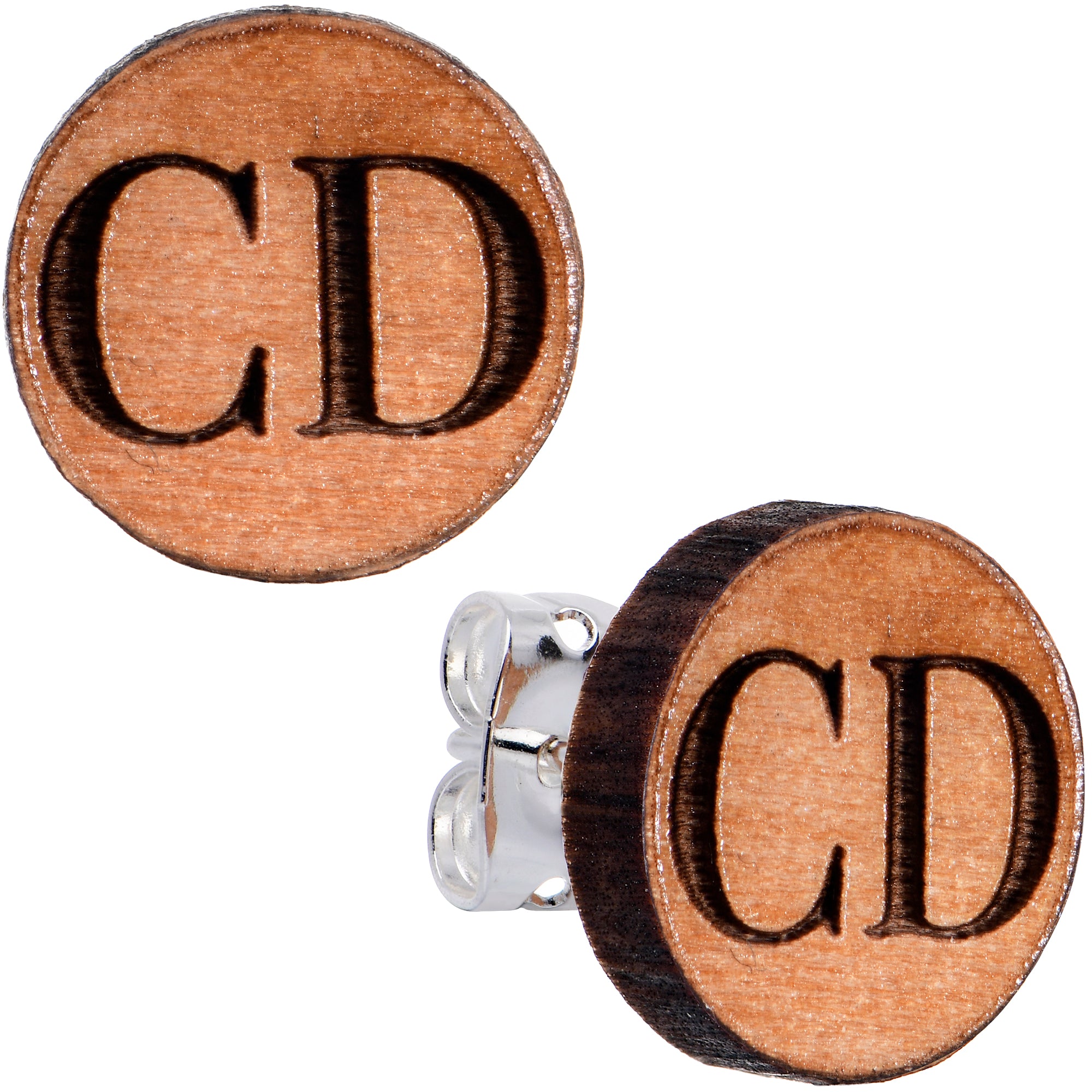Custom No 1 Earrings Wood Initial Personalized Hypoallergenic Stainless Steel Stud Earrings