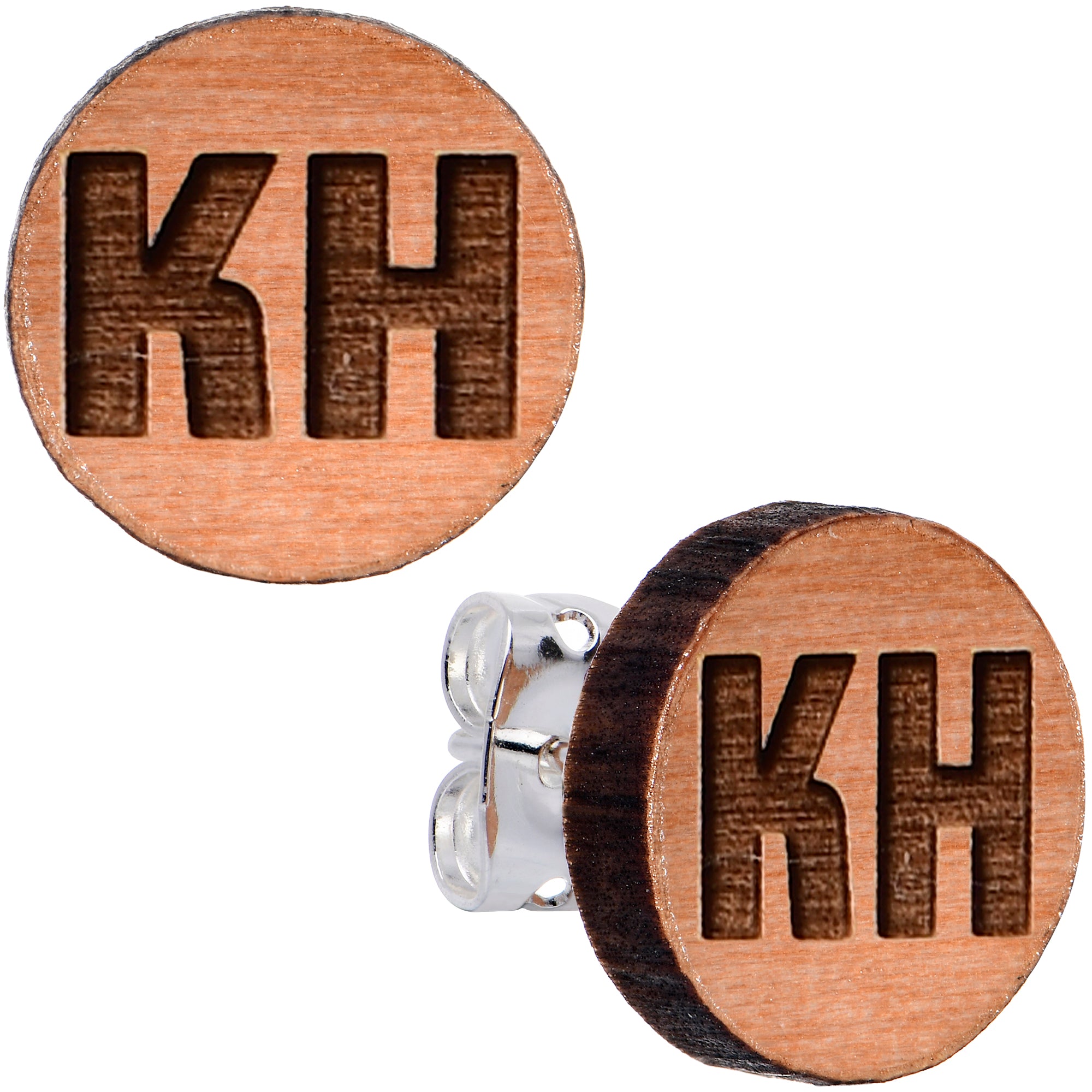 Custom No 2 Earrings Wood Initial Personalized Hypoallergenic Stainless Steel Stud Earrings