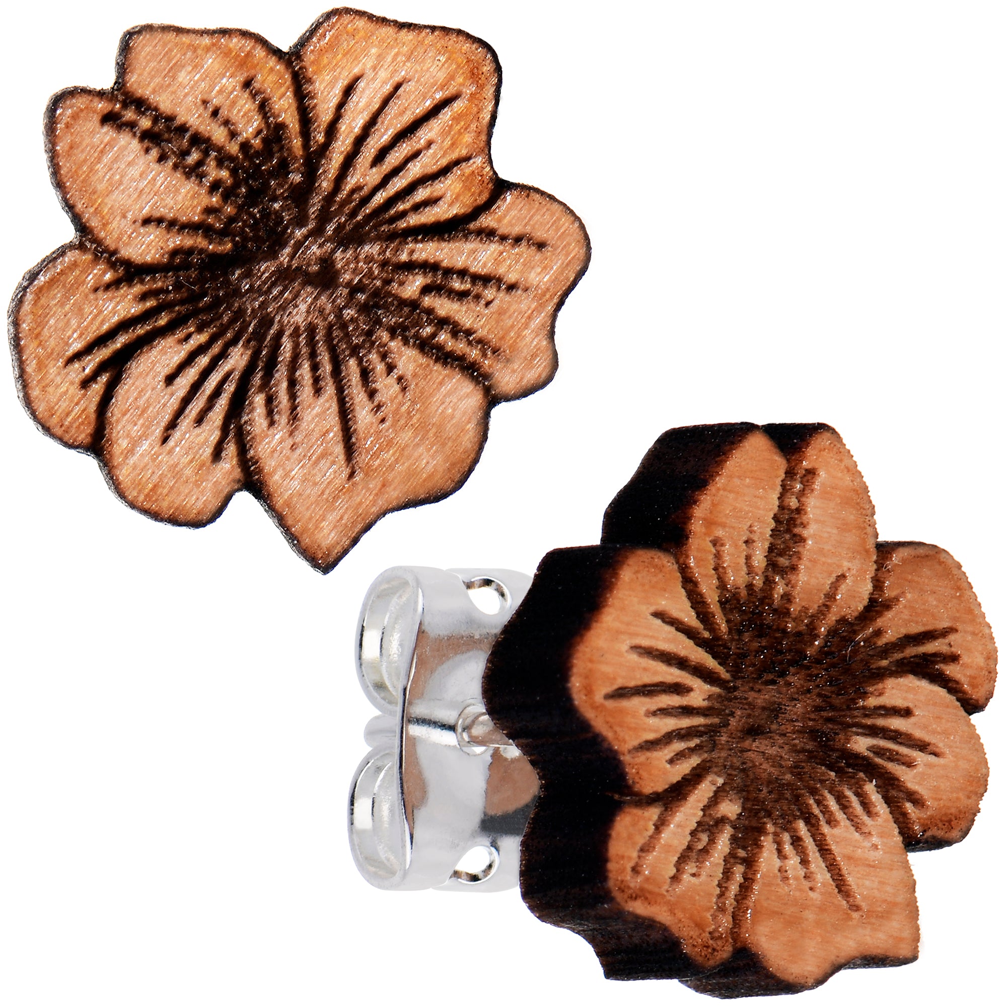 Natural Maple Wood Spring Flowers Hypoallergenic Stainless Steel Stud Earrings