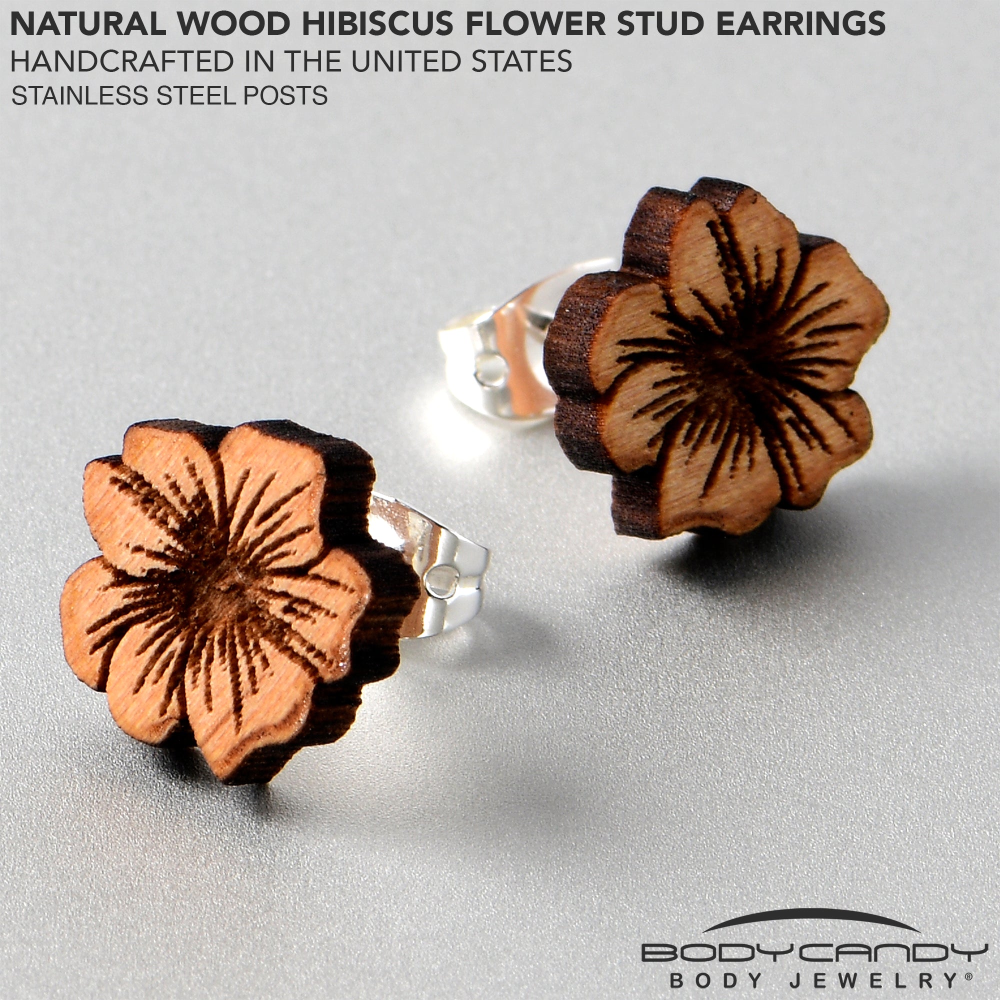 Natural Maple Wood Spring Flowers Stainless Steel Stud Earrings stylish jewelry