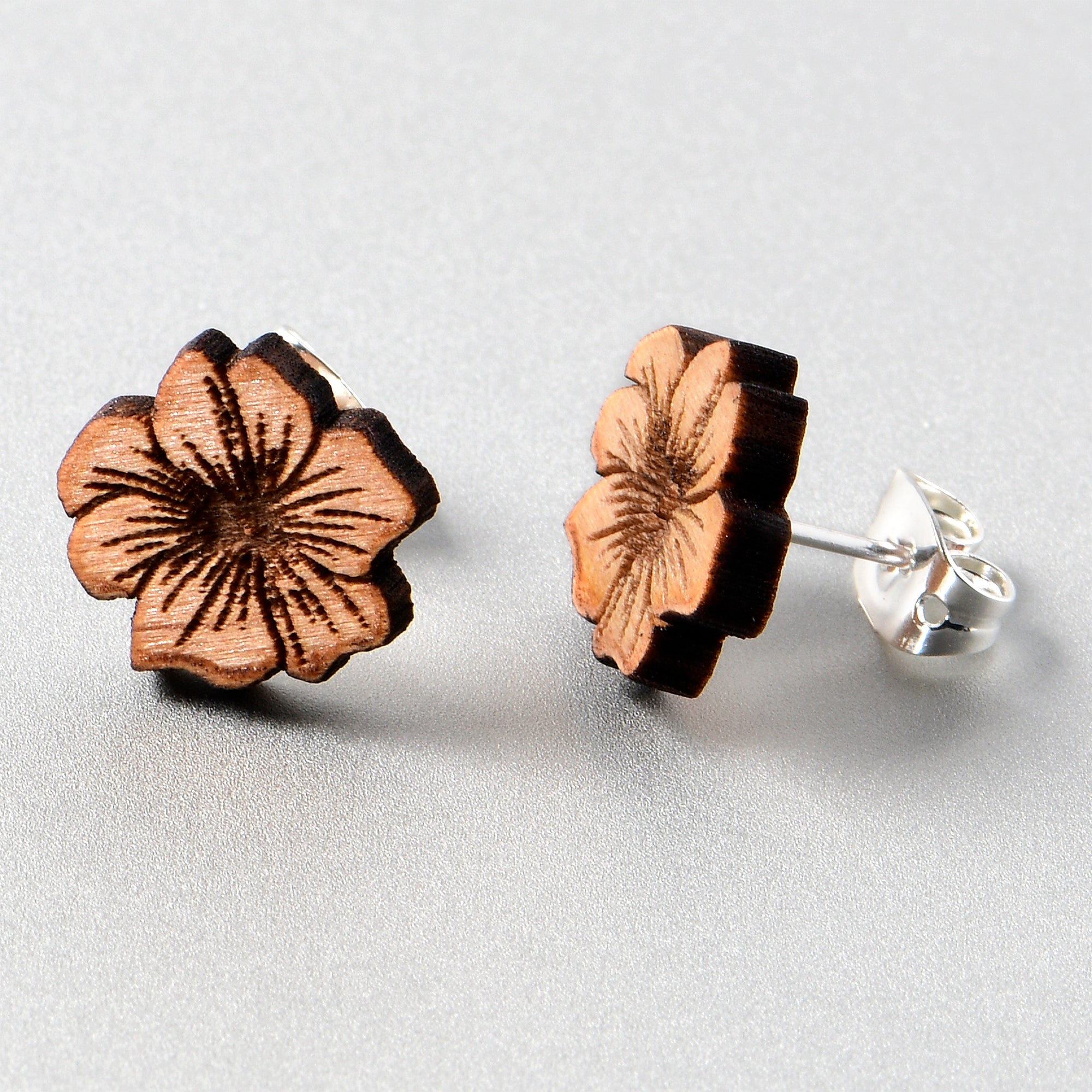 Natural Maple Wood Spring Flowers Stud Earrings