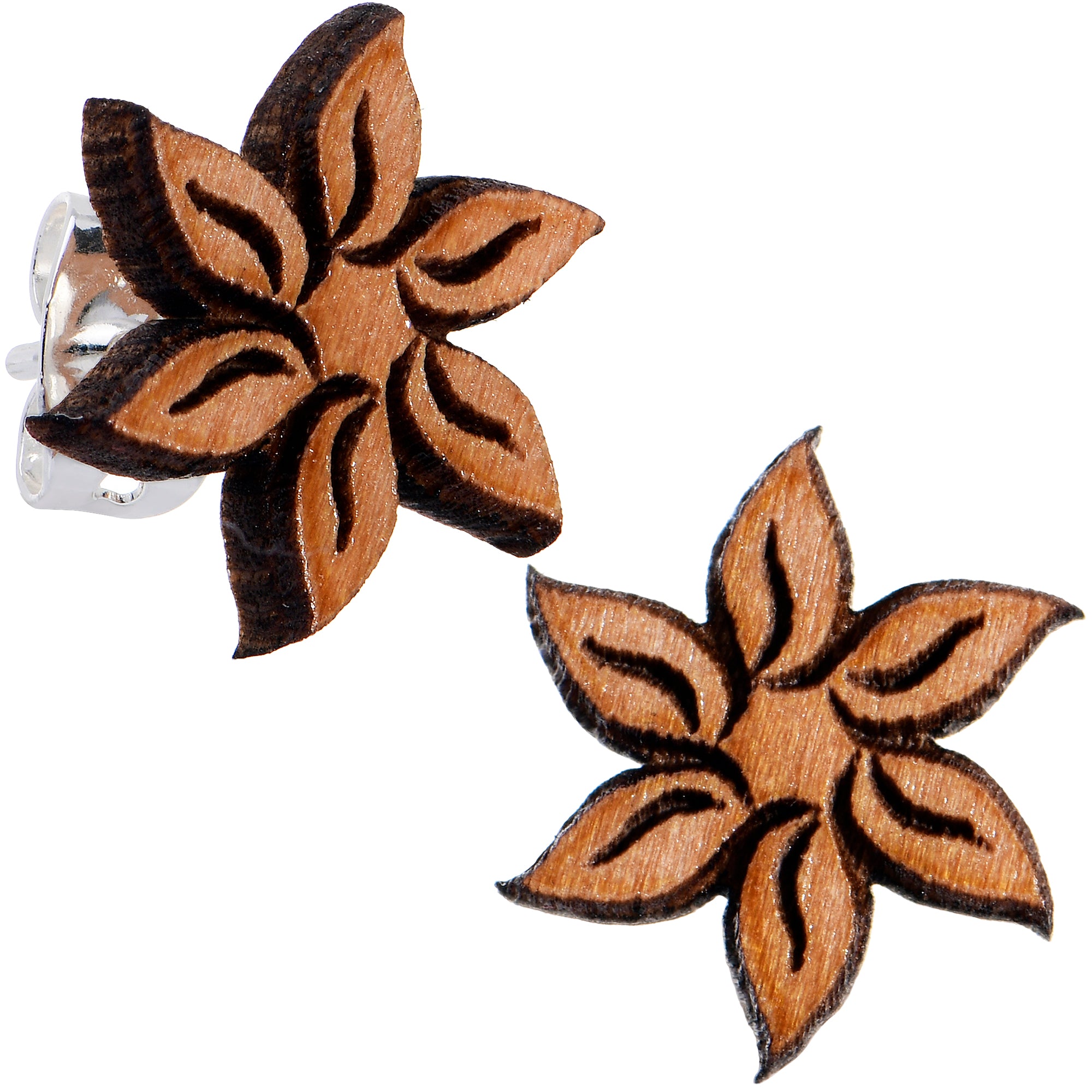 Natural Maple Wood Blooming Flowers Hypoallergenic Stainless Steel Stud Earrings