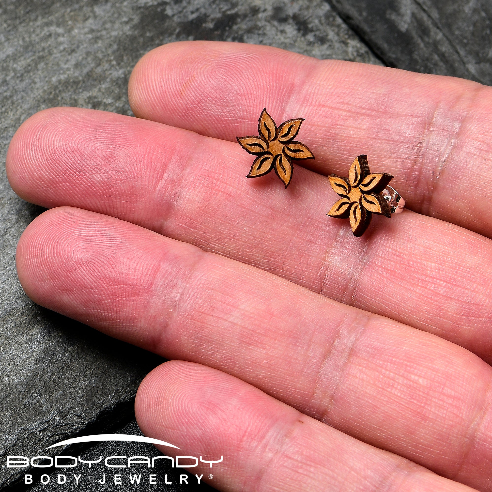 Natural Maple Wood Blooming Flowers Stainless Steel Stud Earrings handmade design