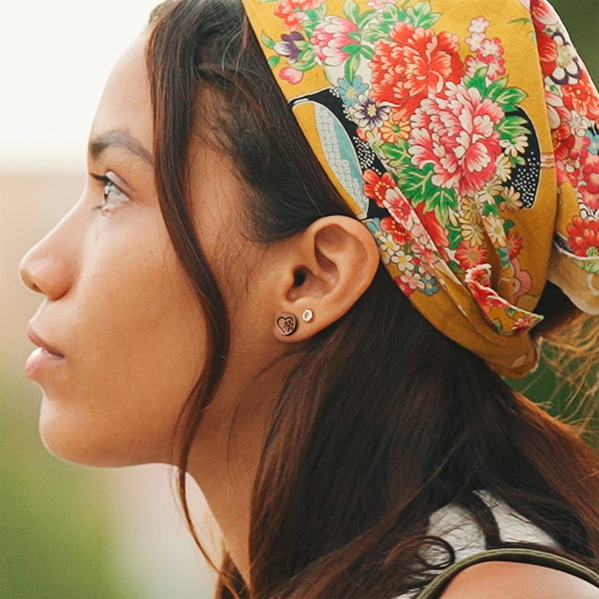 Natural Maple Wood Heart Paw Print Stainless Steel Stud Earrings custom design option